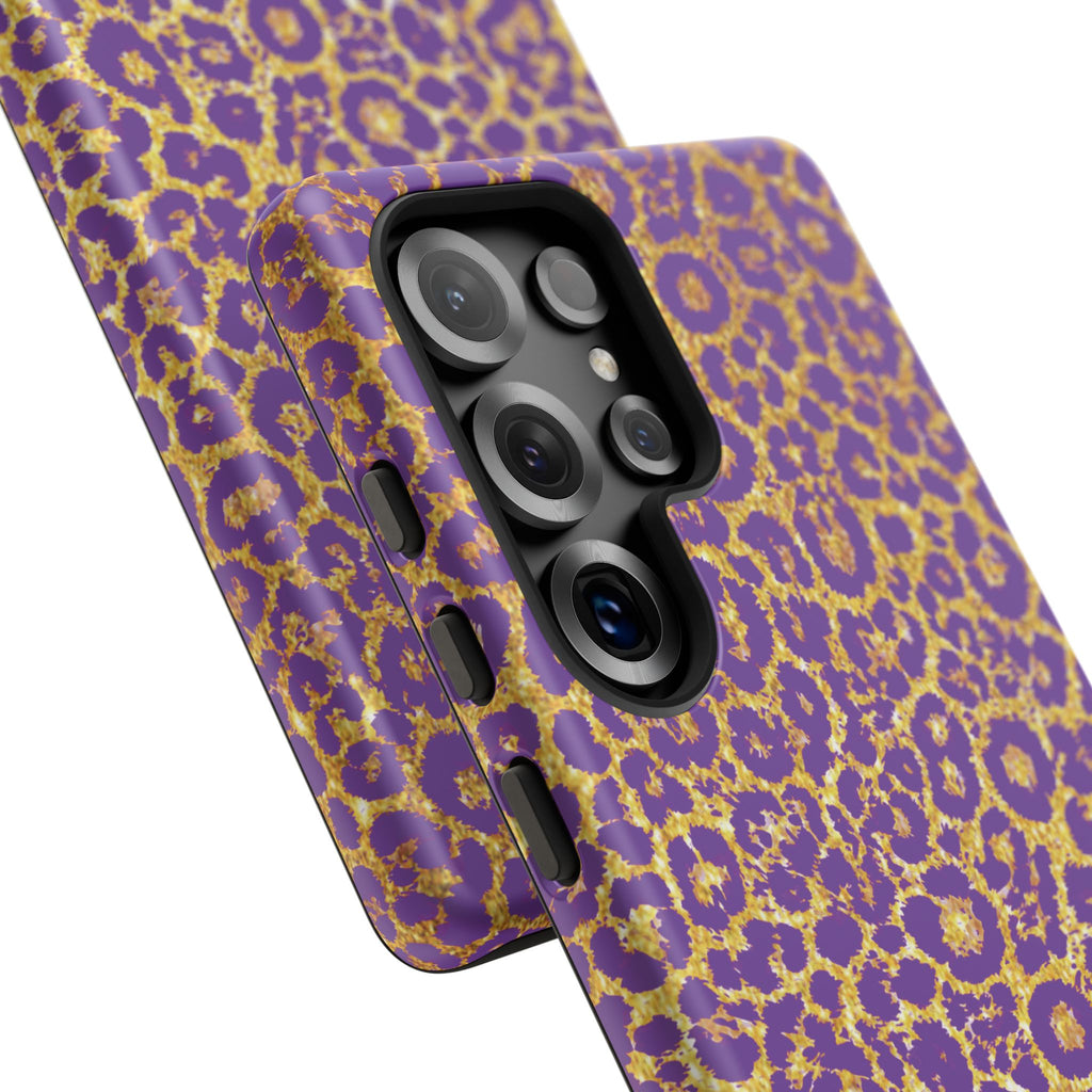 Purple Gold Leopard Tough Phone Case for iPhone, Galaxy, or Google Pixel