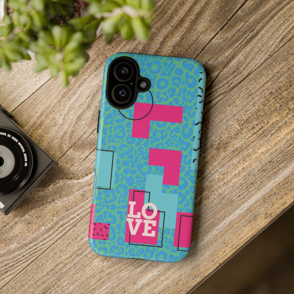 LOVE Aqua Blue Leopard RG Tough Phone Case iPhone, Galaxy, or Google Pixel
