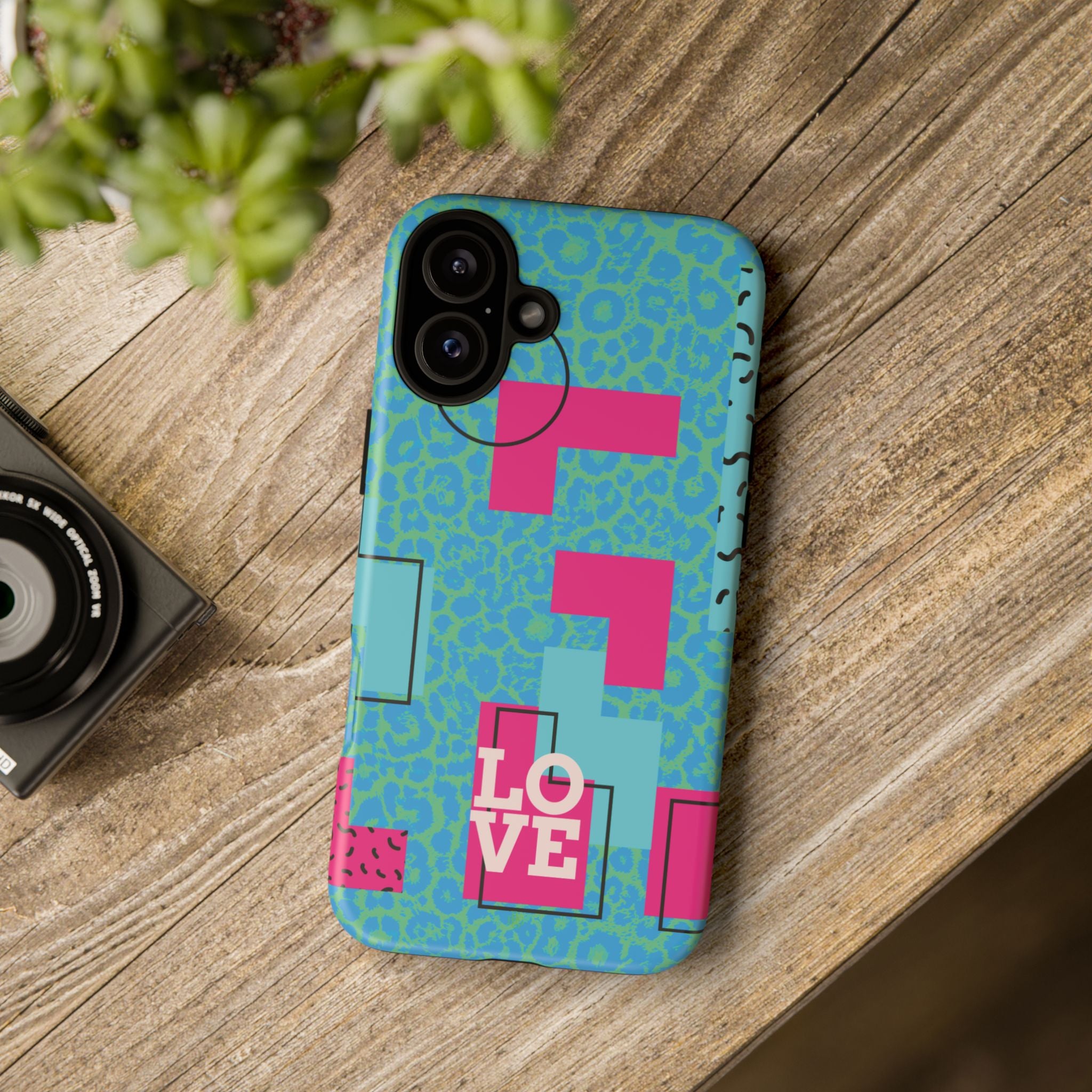 LOVE Aqua Blue Leopard RG Tough Phone Case iPhone, Galaxy, or Google Pixel