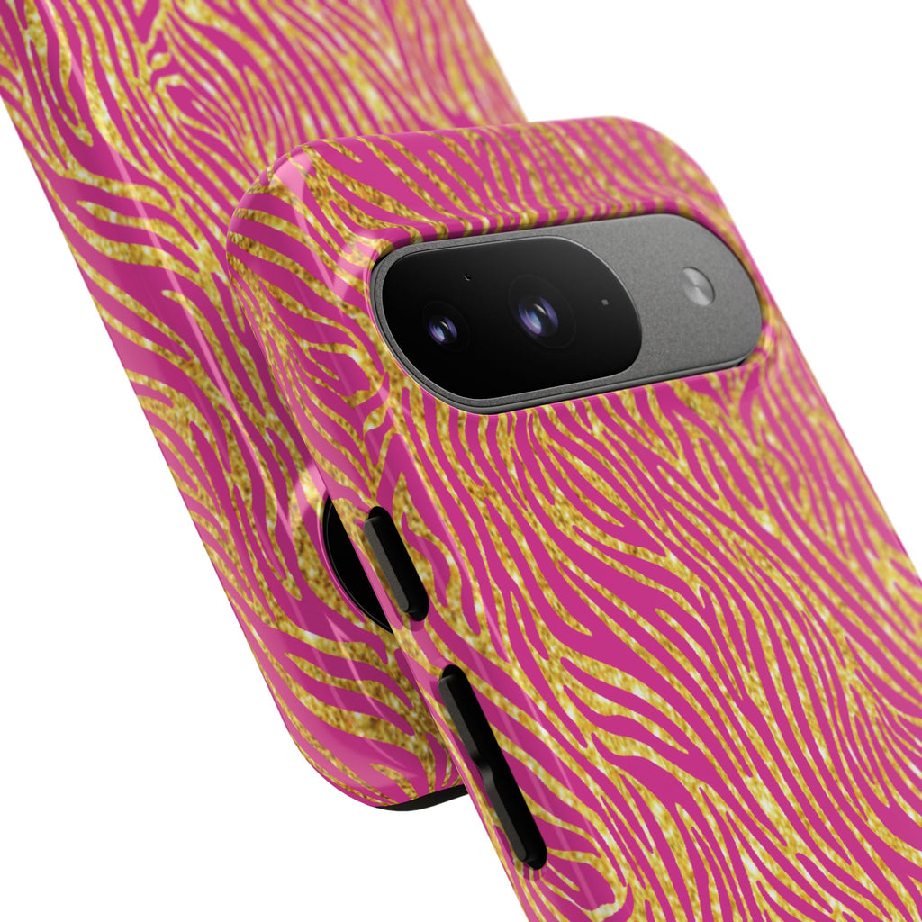 Pink Gold Zebra Print Tough Case for iPhone, Galaxy, or Google Pixel