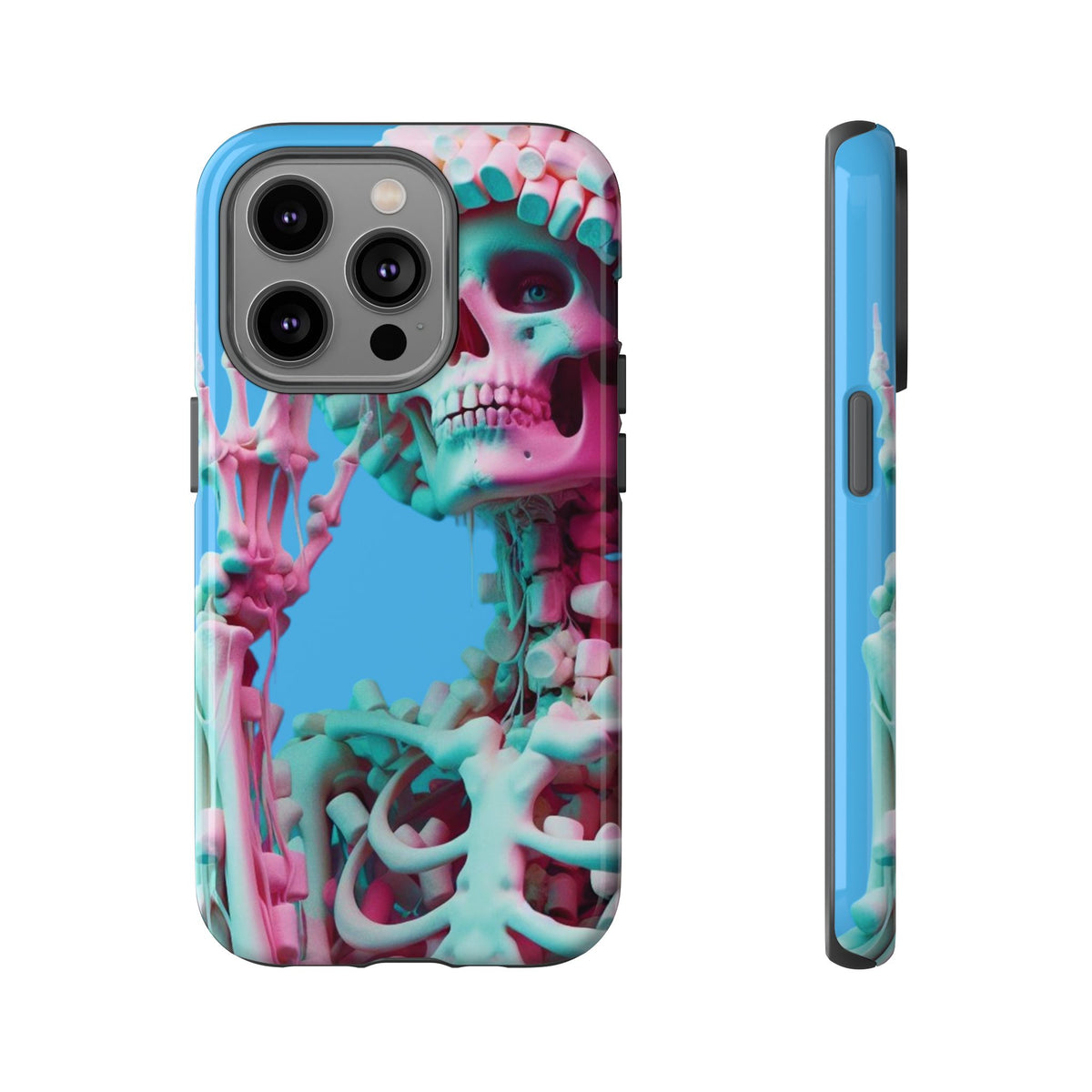 Neon Pink Skeleton Blue Tough Phone Case for iPhone, Galaxy or Google Pixel
