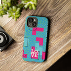 LOVE Aqua Blue Leopard RG Tough Phone Case iPhone, Galaxy, or Google Pixel