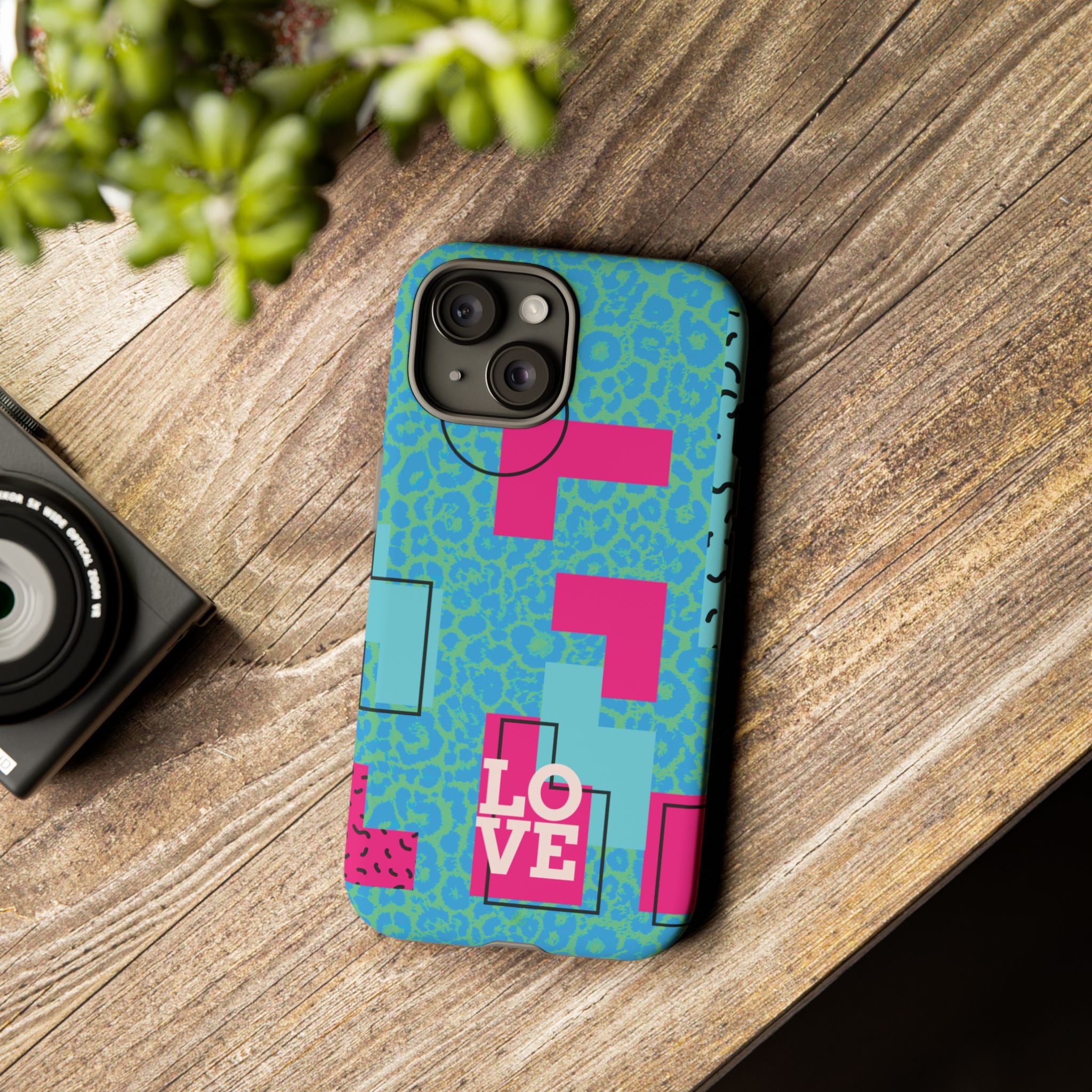 LOVE Aqua Blue Leopard RG Tough Phone Case iPhone, Galaxy, or Google Pixel