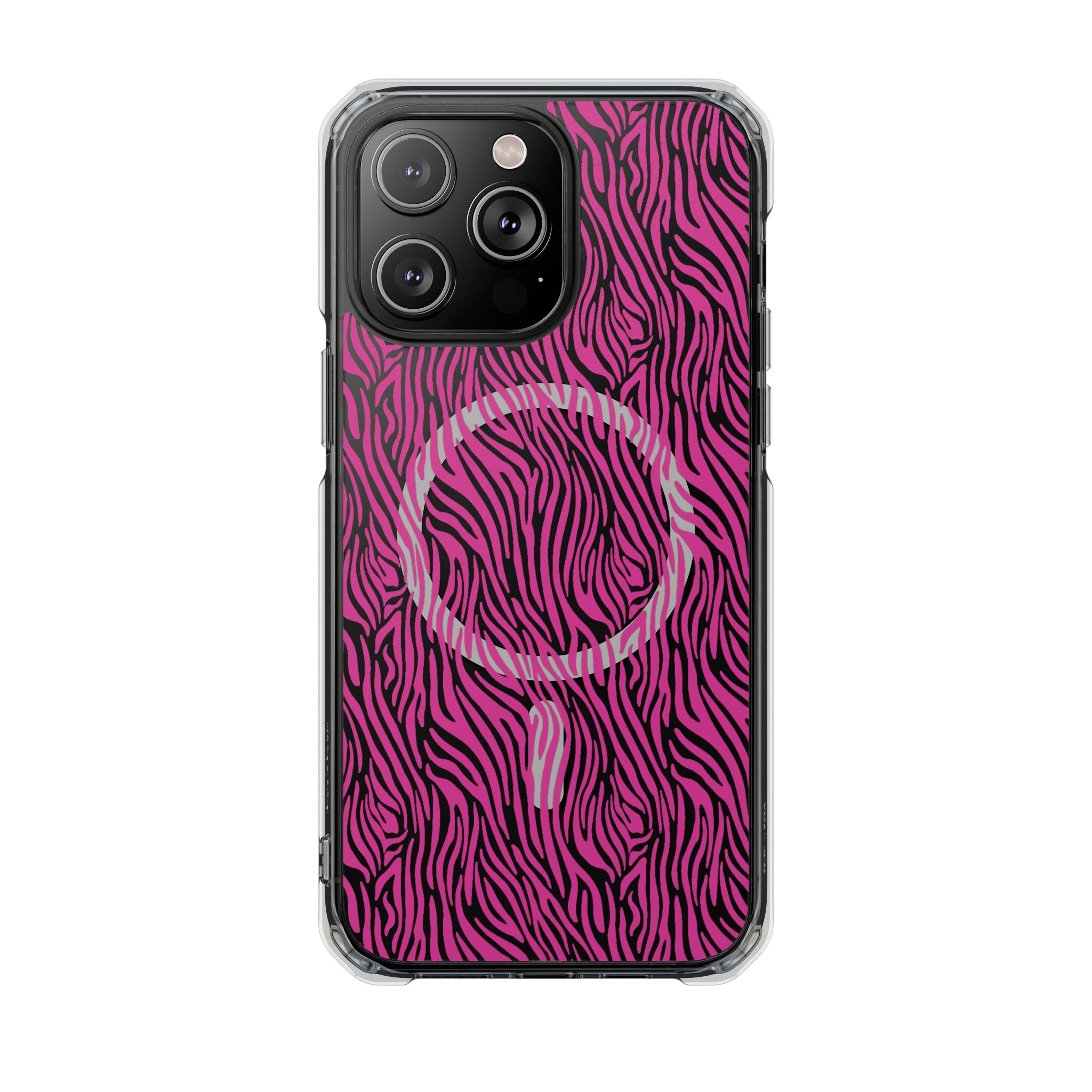 Pink Zebra Magnetic iPhone 14, 15, 16 Series Clear Impact Cases