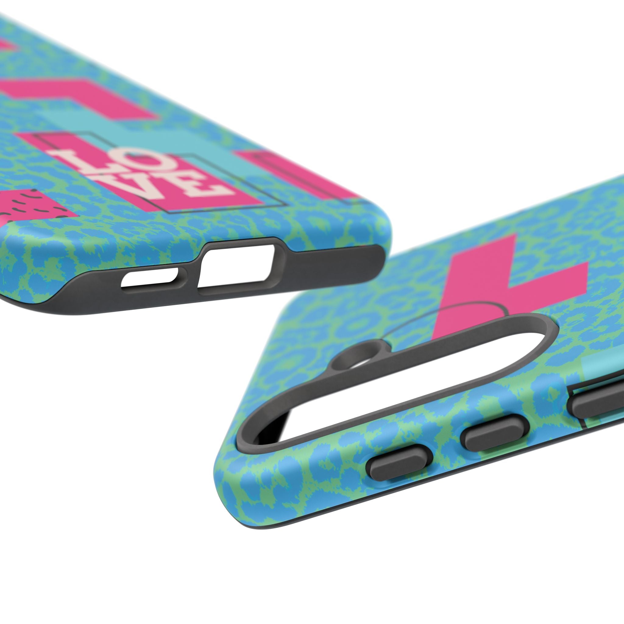 LOVE Aqua Blue Leopard RG Tough Phone Case iPhone, Galaxy, or Google Pixel