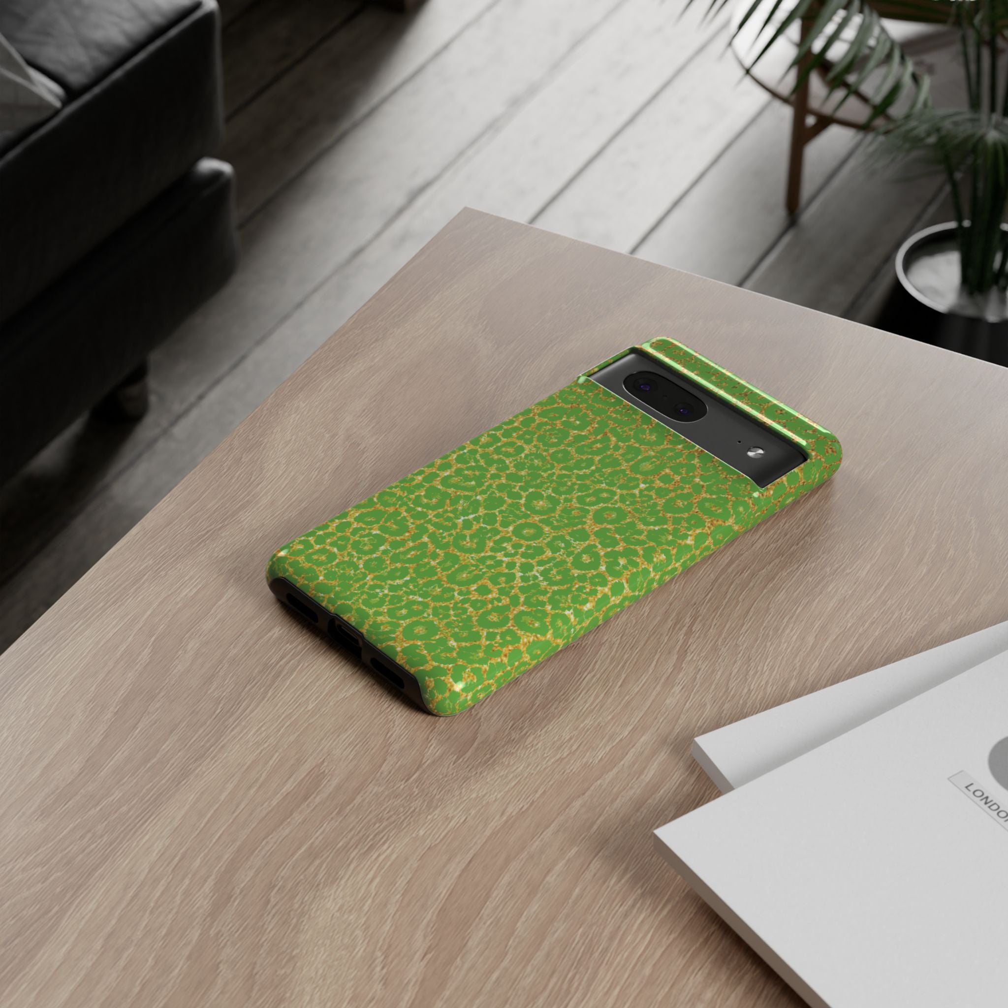 Neon Green Gold Leopard Tough Phone Case iPhone, Galaxy, or Google Pixel
