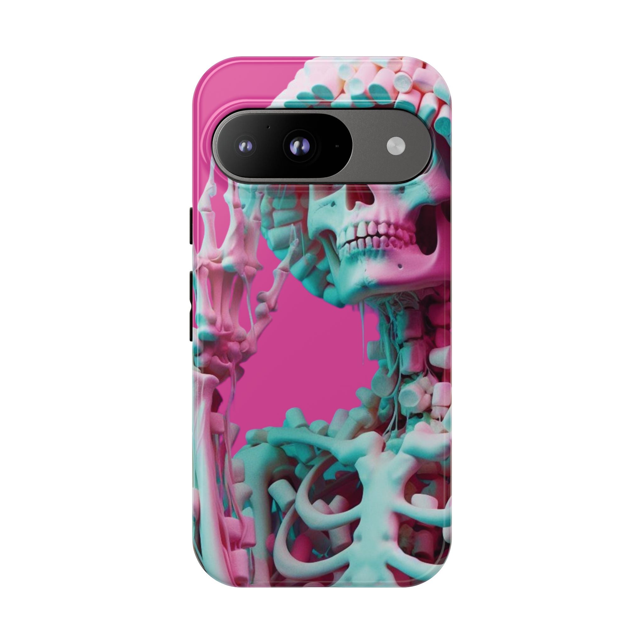 Neon Pink Skeleton Tough Phone Case for iPhone, Galaxy and Google Pixel