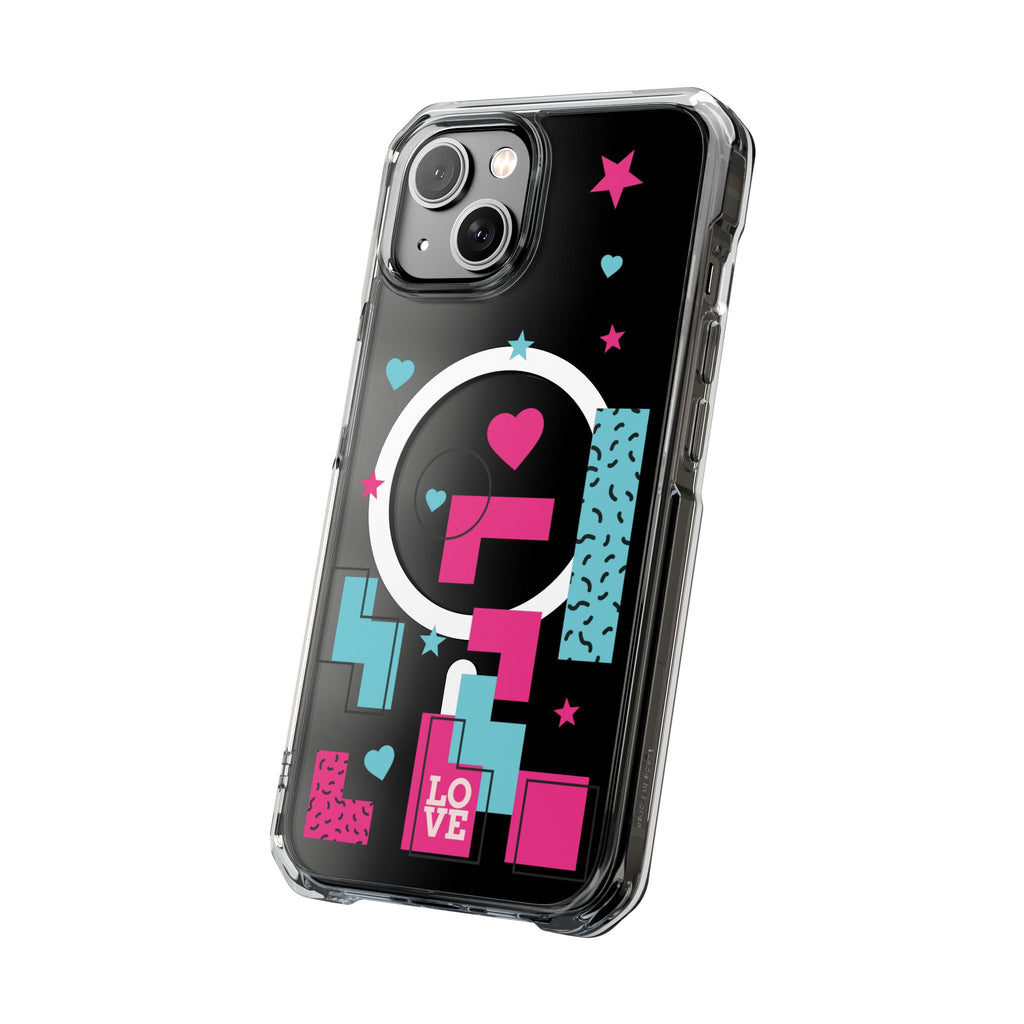 LOVE Retro Blocks Magnetic iPhone 14, 15, 16 Series Clear Impact Cases