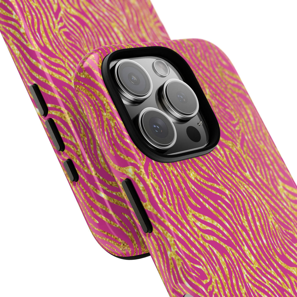 Pink Gold Zebra Print Tough Case for iPhone, Galaxy, or Google Pixel
