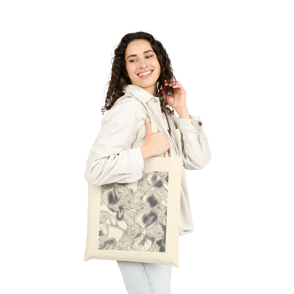 Orchids Print Cotton Canvas Tote Bag