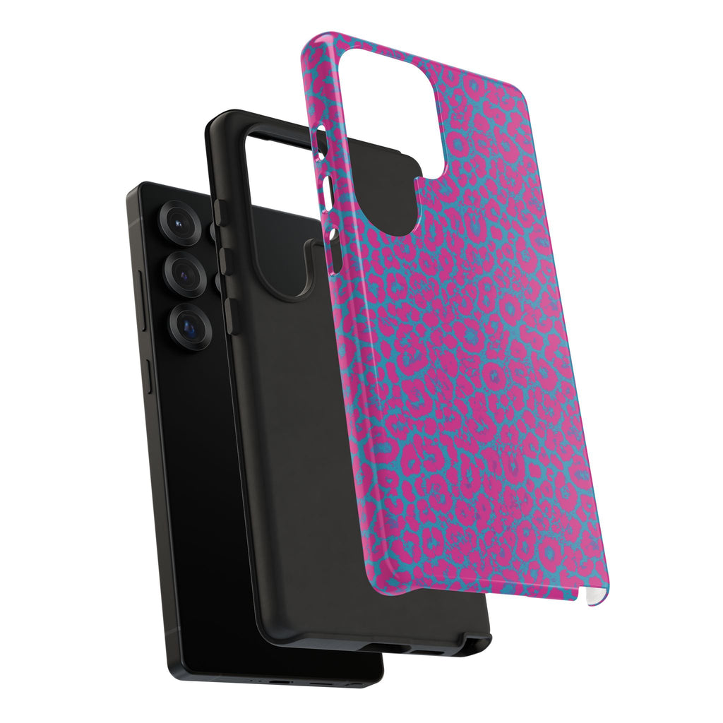 Pink Blue Leopard Tough Phone Case iPhone, Galaxy, or Google Pixel