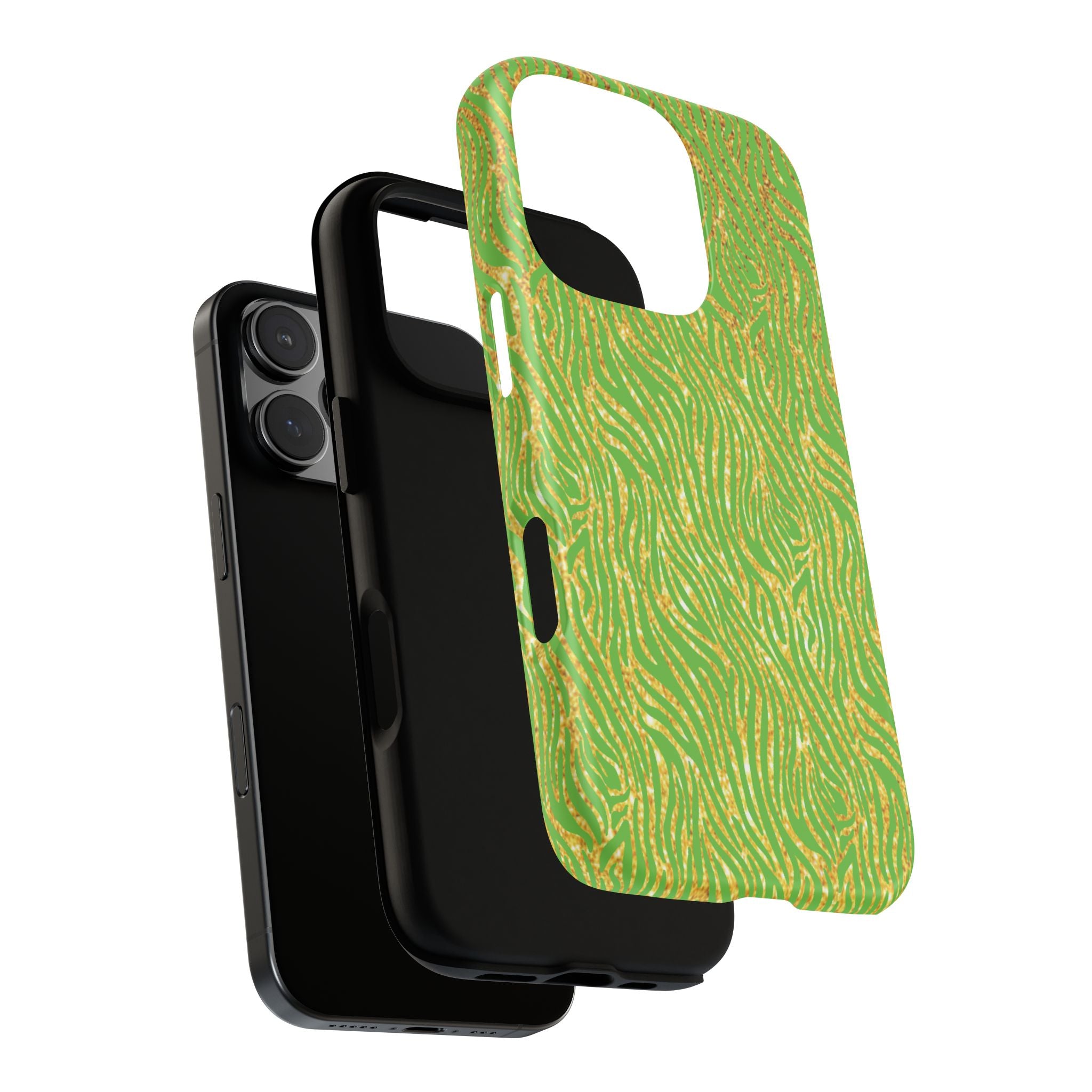 Neon Green Gold Zebra Tough Phone Case for iPhone, Galaxy, or Google Pixel