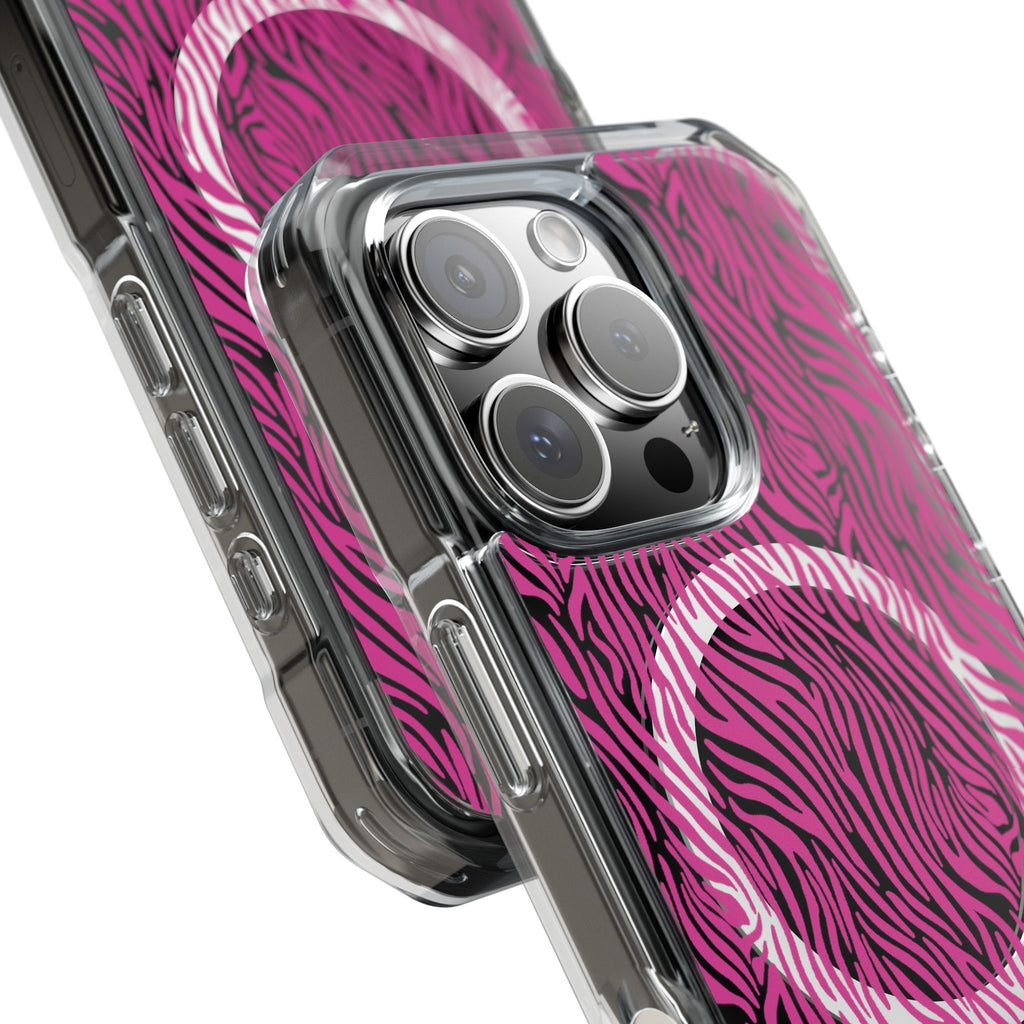 Pink Zebra Magnetic iPhone 14, 15, 16 Series Clear Impact Cases