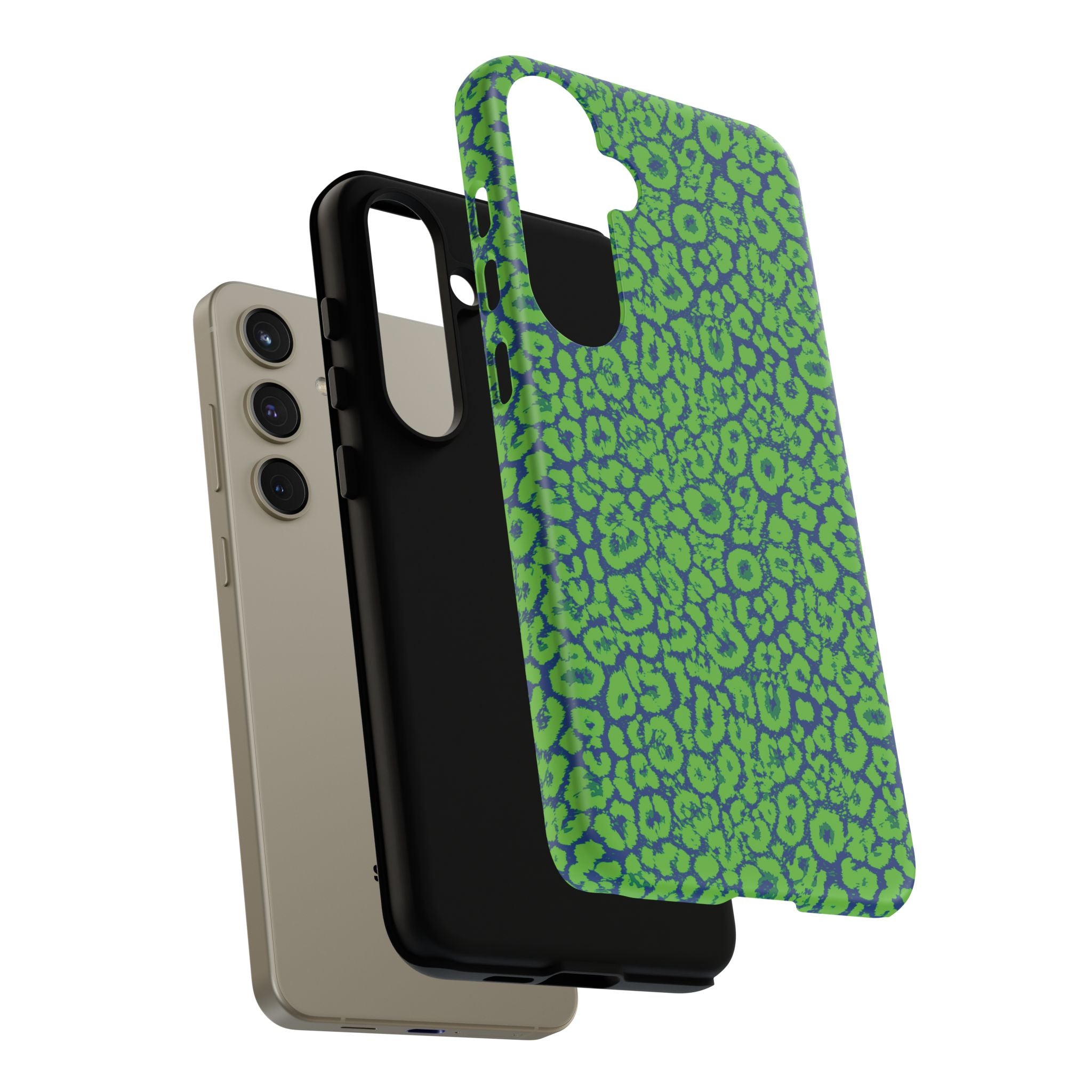 Blue Neon Green  Leopard Tough Phone Case for iPhone, Galaxy, or Google Pixel