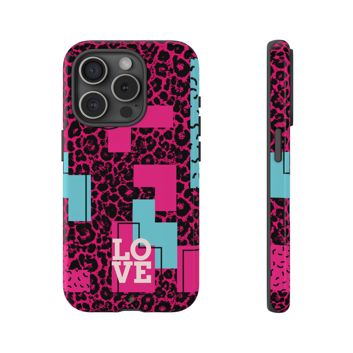 Pink Love Retro Blocks Leopard RG Tough Phone Case for iPhone, Galaxy, or Google Pixel
