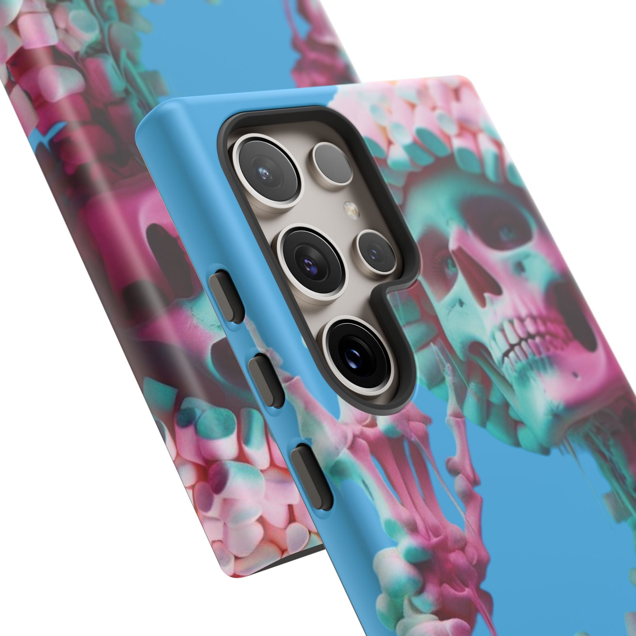 Neon Pink Skeleton Blue Tough Phone Case for iPhone, Galaxy or Google Pixel