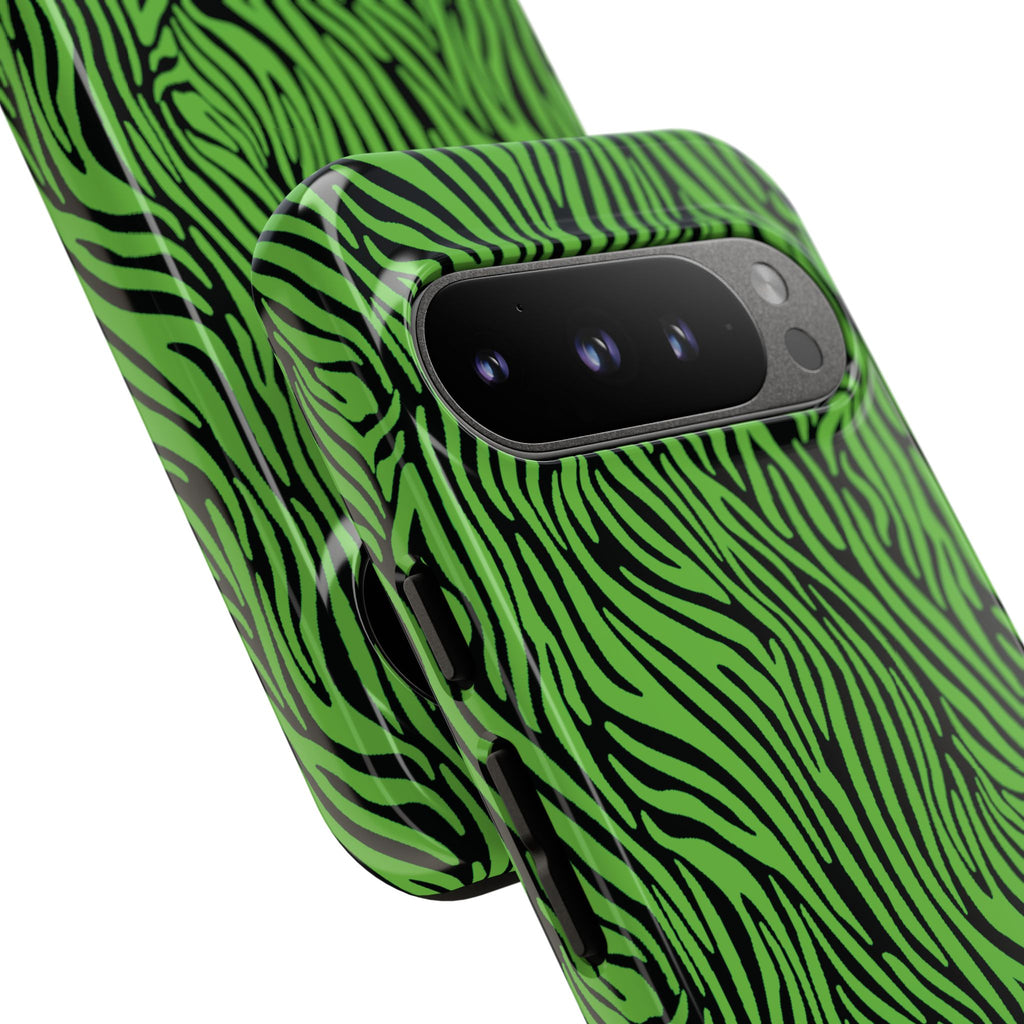 Neon Green Zebra Tough Phone Case iPhone, Galaxy, or Google Pixel