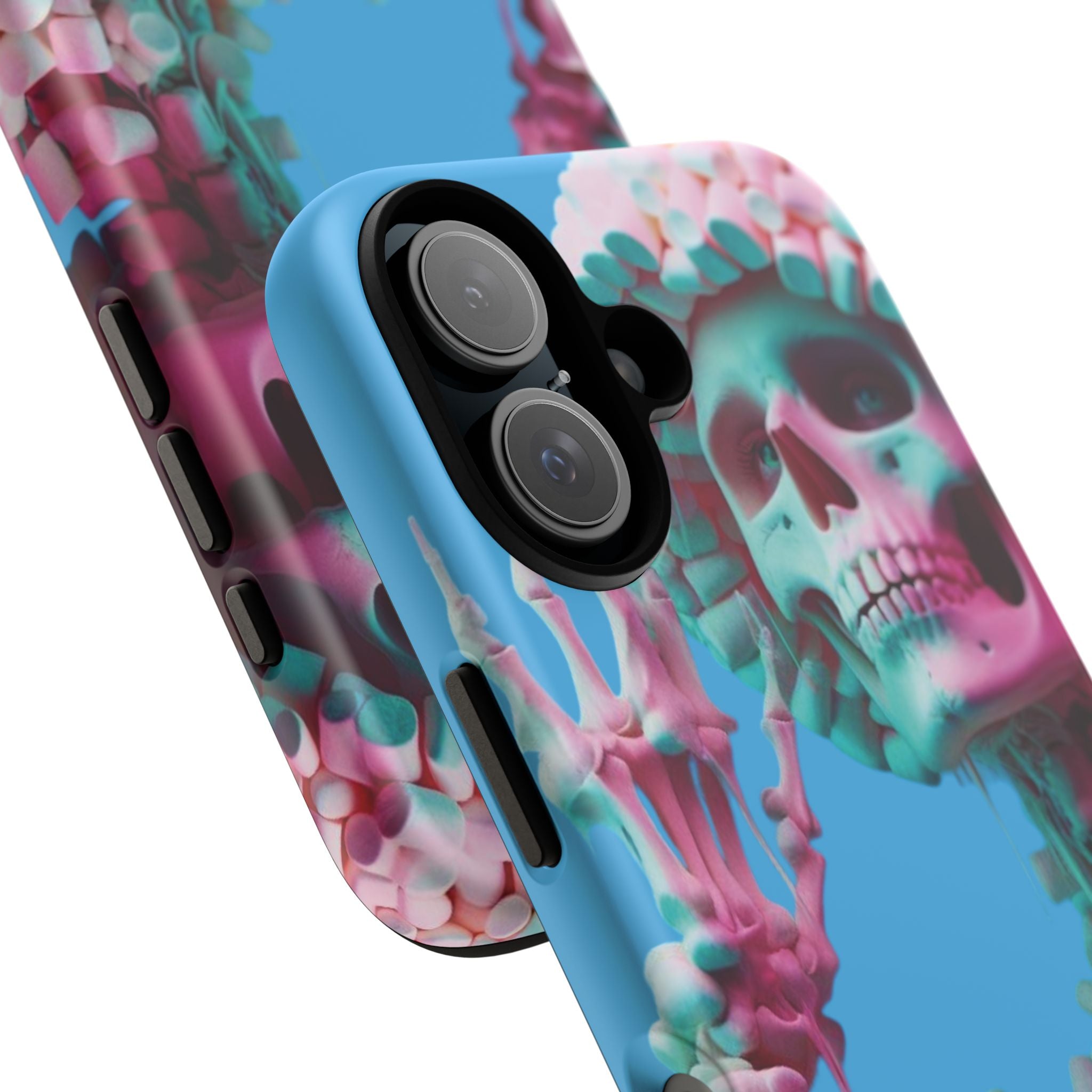 Neon Pink Skeleton Blue Tough Phone Case for iPhone, Galaxy or Google Pixel