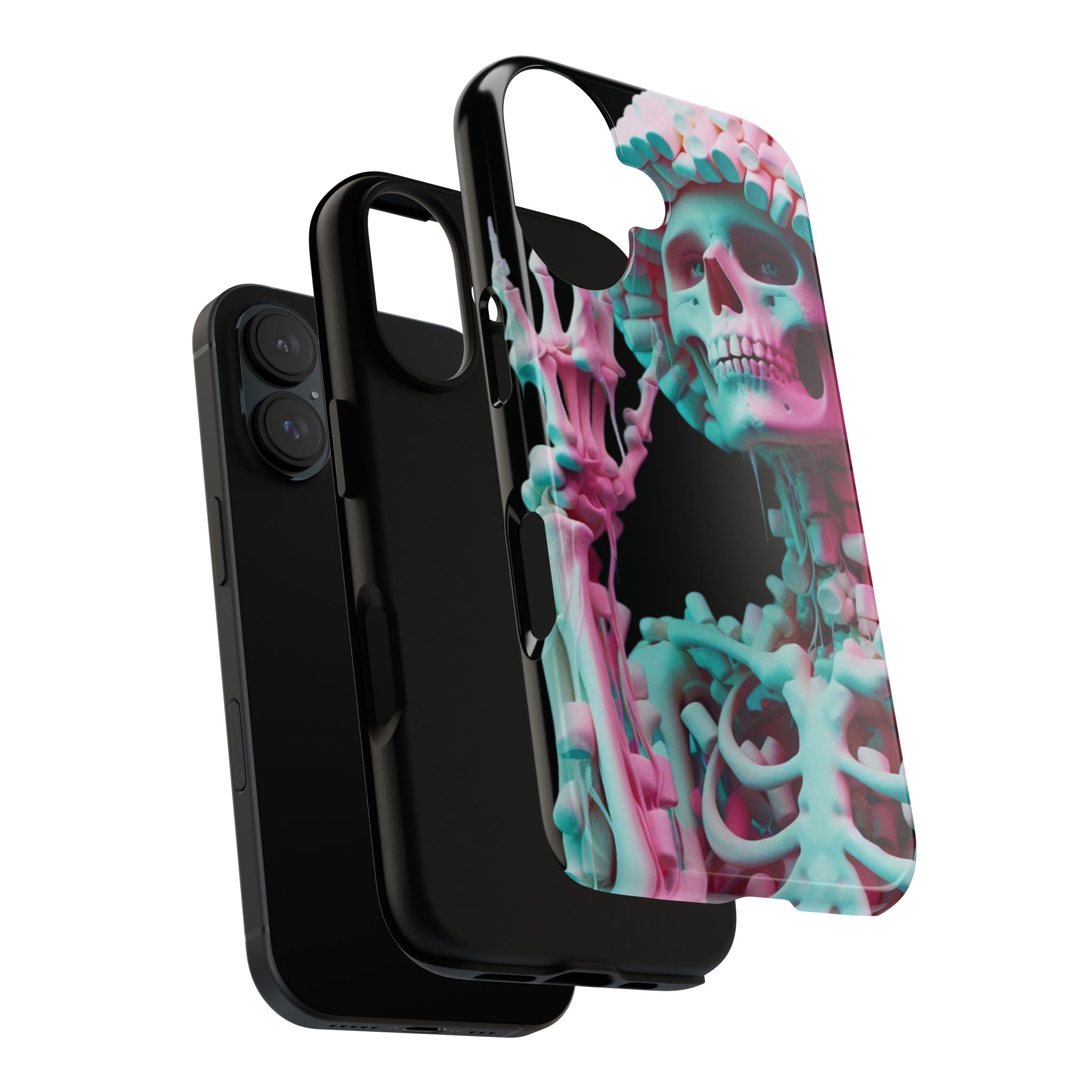 Neon Pink Skeleton (Black) Tough Phone Case for iPhone, Galaxy, or Google Pixel
