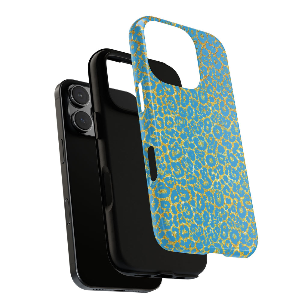 Blue Gold Leopard Tough Phone Case for iPhone, Galaxy, or Google Pixel