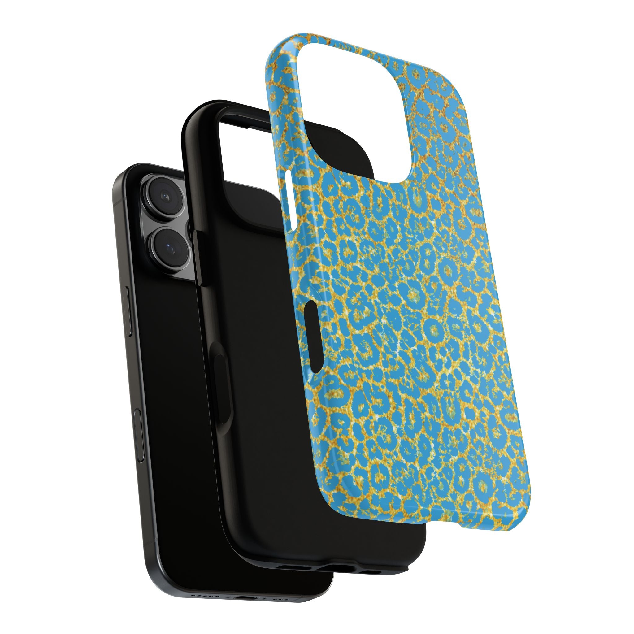 Blue Gold Leopard Tough Phone Case for iPhone, Galaxy, or Google Pixel