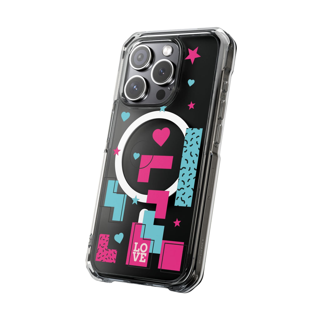 LOVE Retro Blocks Magnetic iPhone 14, 15, 16 Series Clear Impact Cases