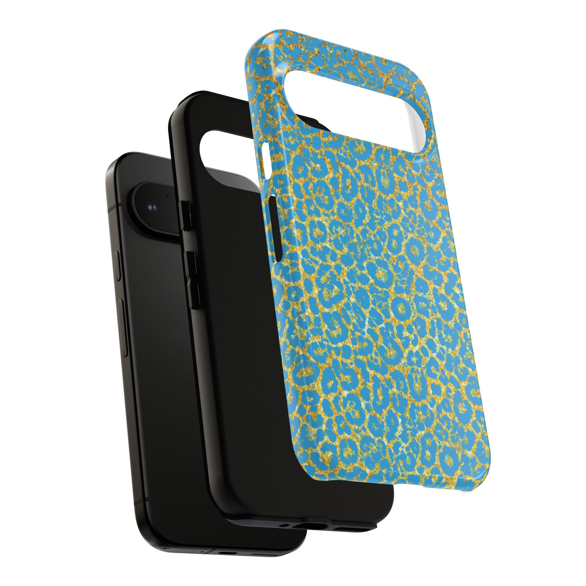 Blue Gold Leopard Tough Phone Case for iPhone, Galaxy, or Google Pixel
