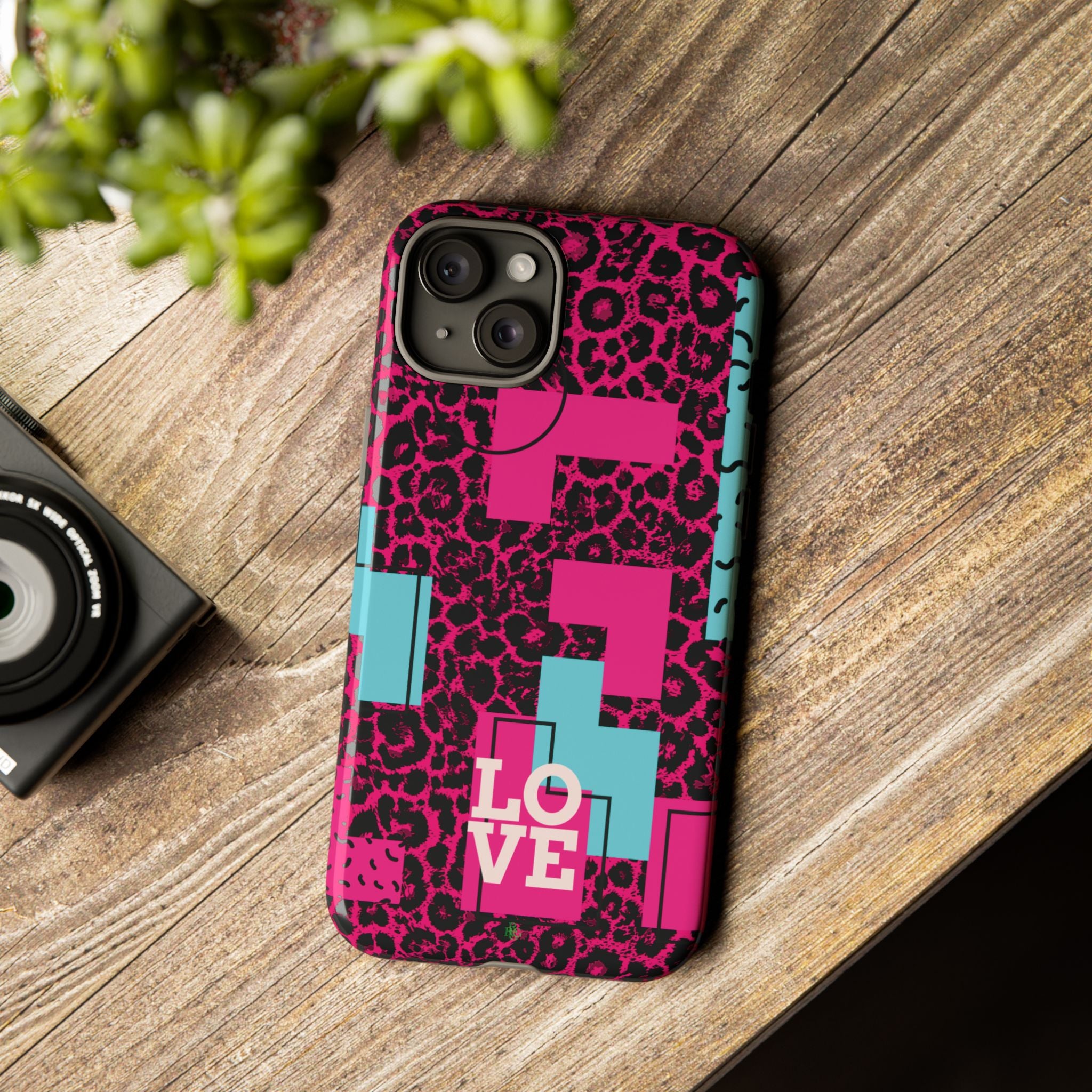 Pink Love Retro Blocks Leopard RG Tough Phone Case for iPhone, Galaxy, or Google Pixel