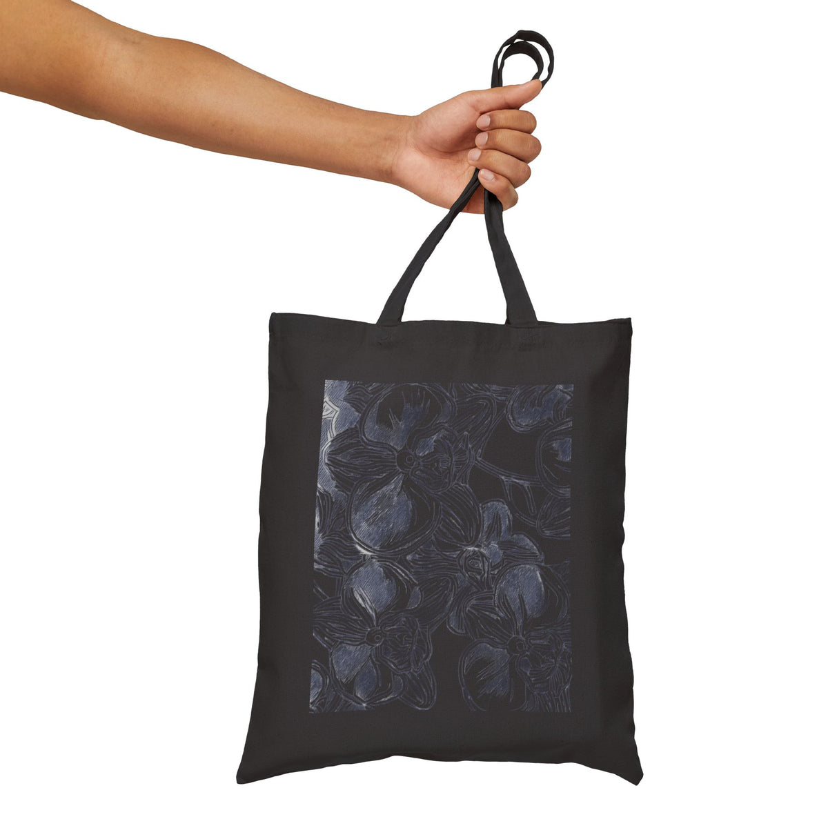 Orchids Print Cotton Canvas Tote Bag