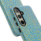 Blue Gold Leopard Tough Phone Case for iPhone, Galaxy, or Google Pixel