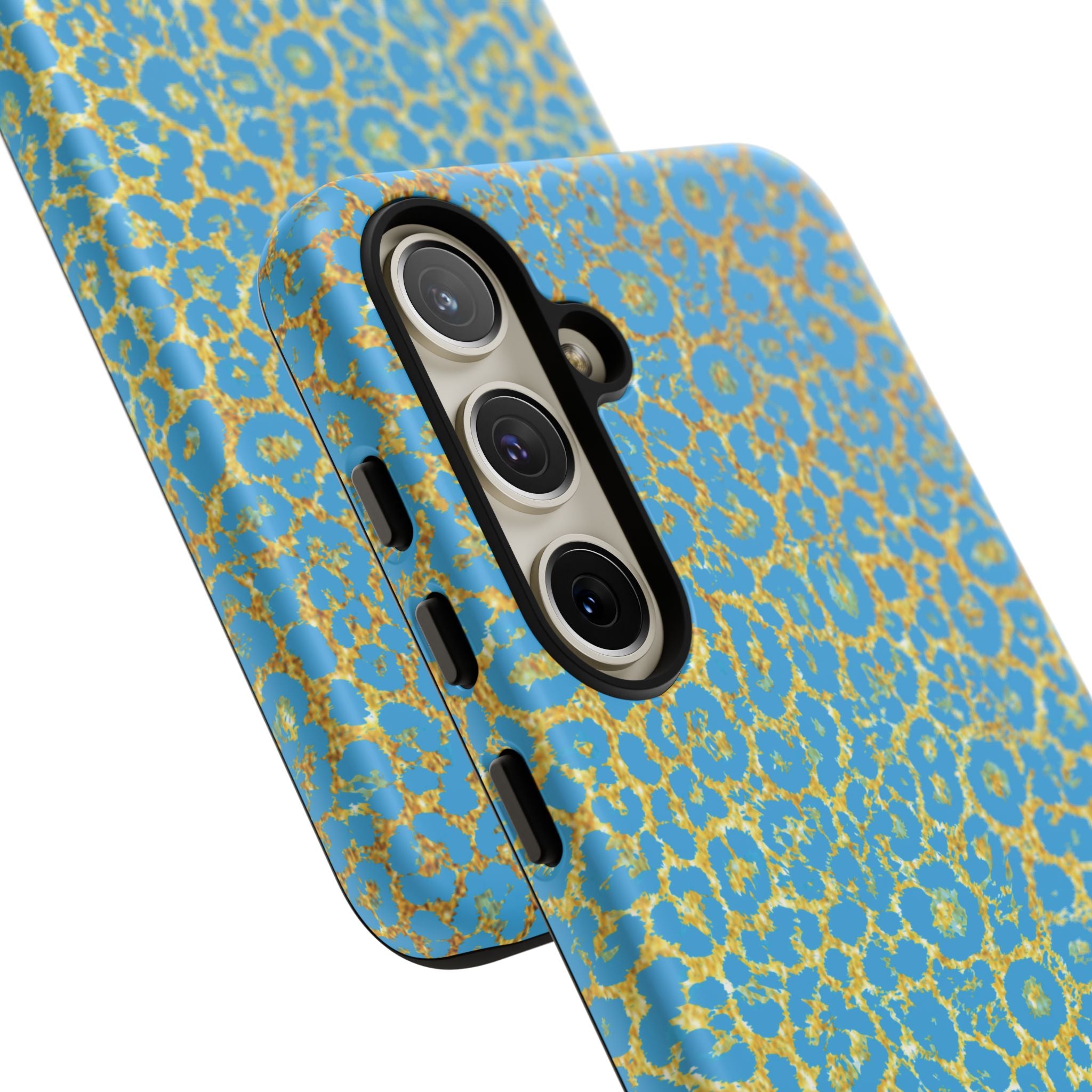 Blue Gold Leopard Tough Phone Case for iPhone, Galaxy, or Google Pixel