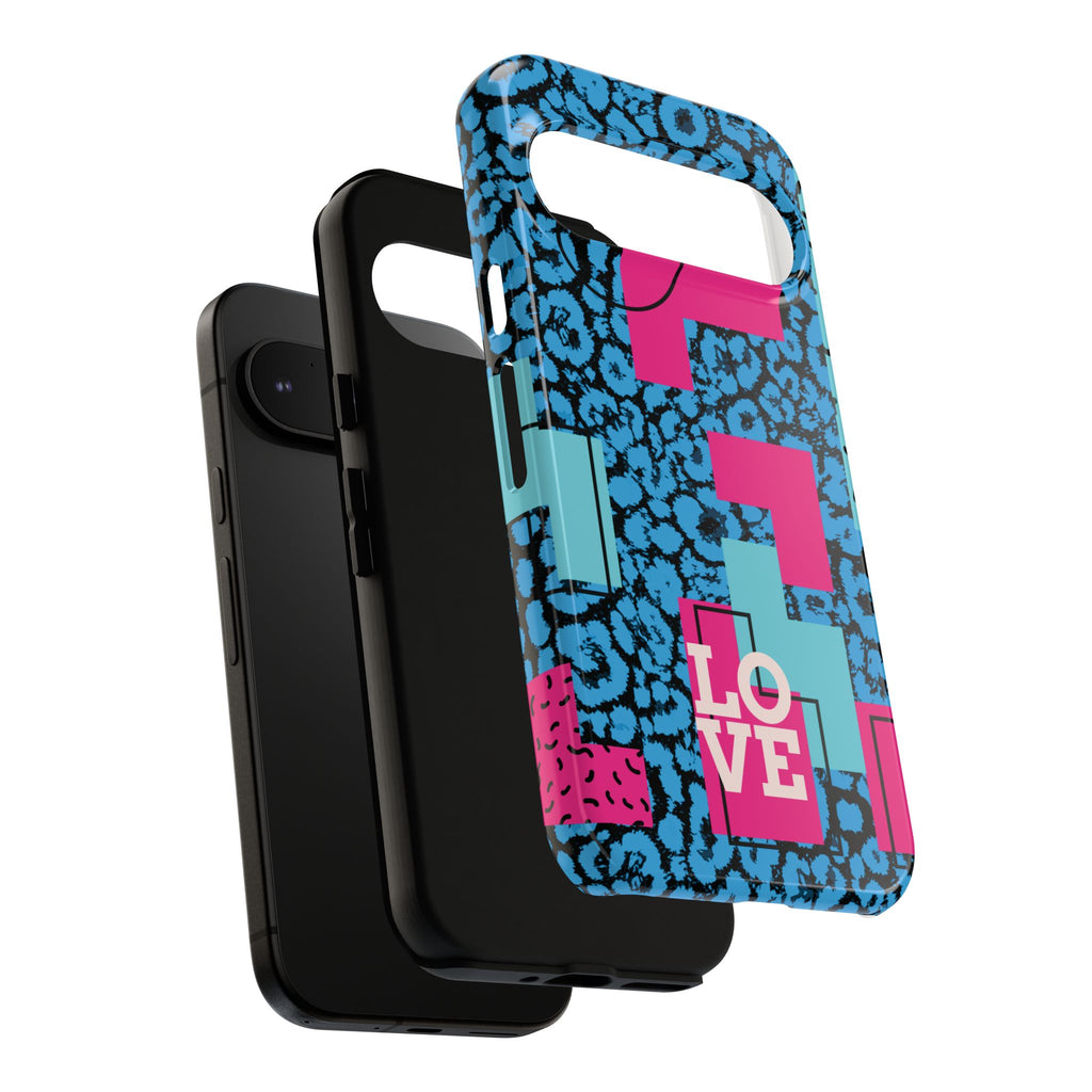 LOVE Blue Leopard 80s Vibe Tough Case for iPhone, Galaxy, or Google Pixel