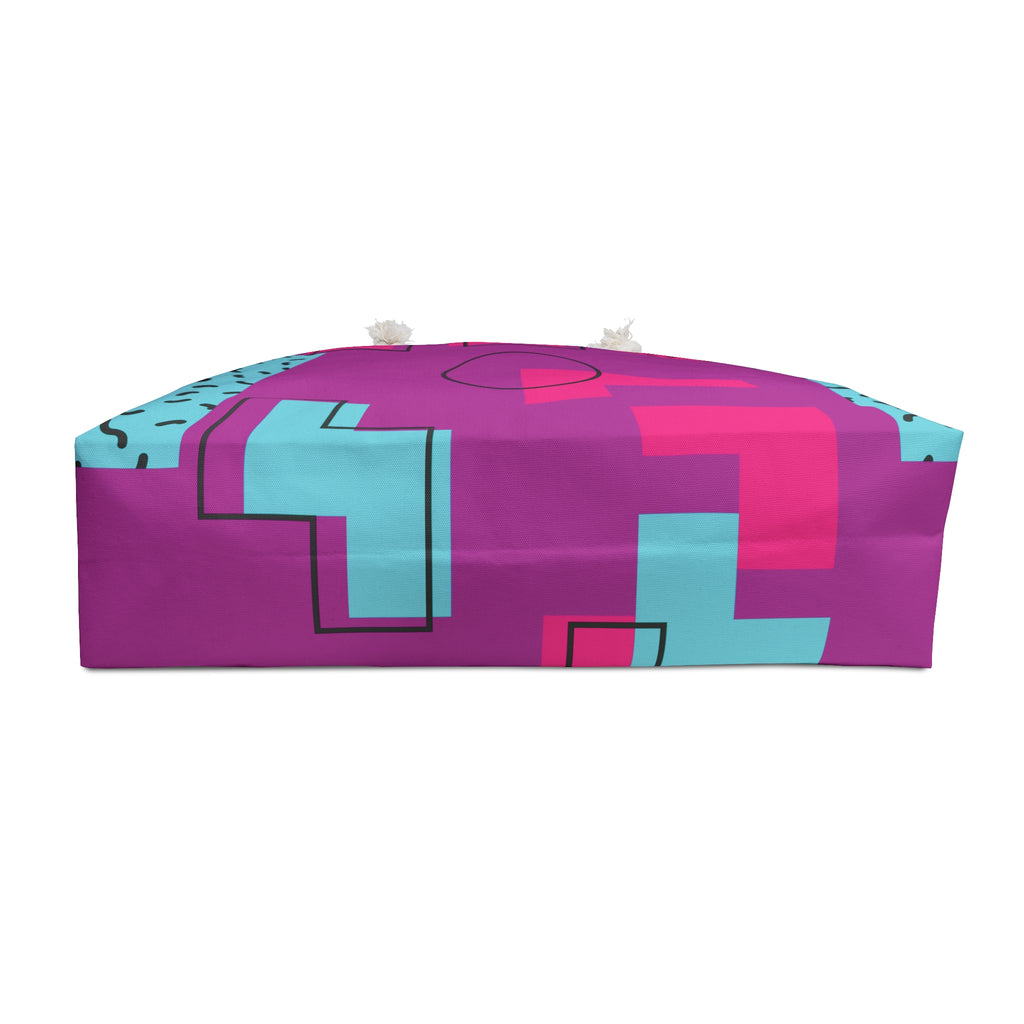 Retro Blocks Magenta Eco-Friendly Weekender Bag, Travel Tote, Beach Bag