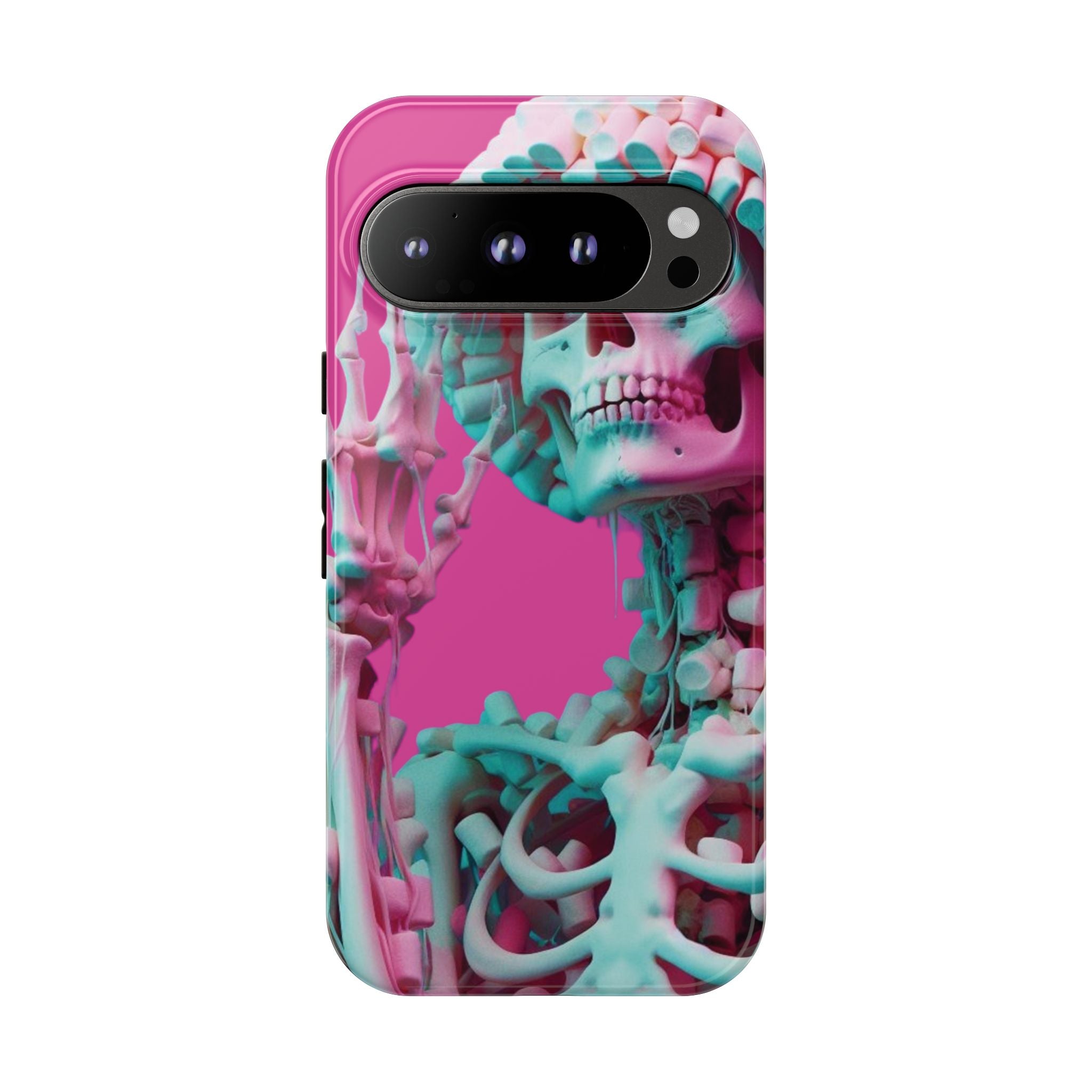 Neon Pink Skeleton Tough Phone Case for iPhone, Galaxy and Google Pixel
