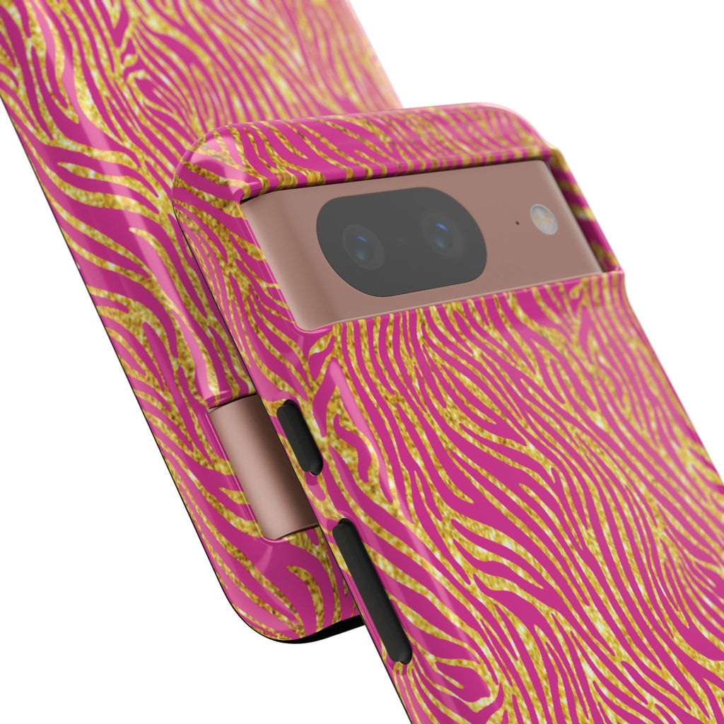 Pink Gold Zebra Print Tough Case for iPhone, Galaxy, or Google Pixel