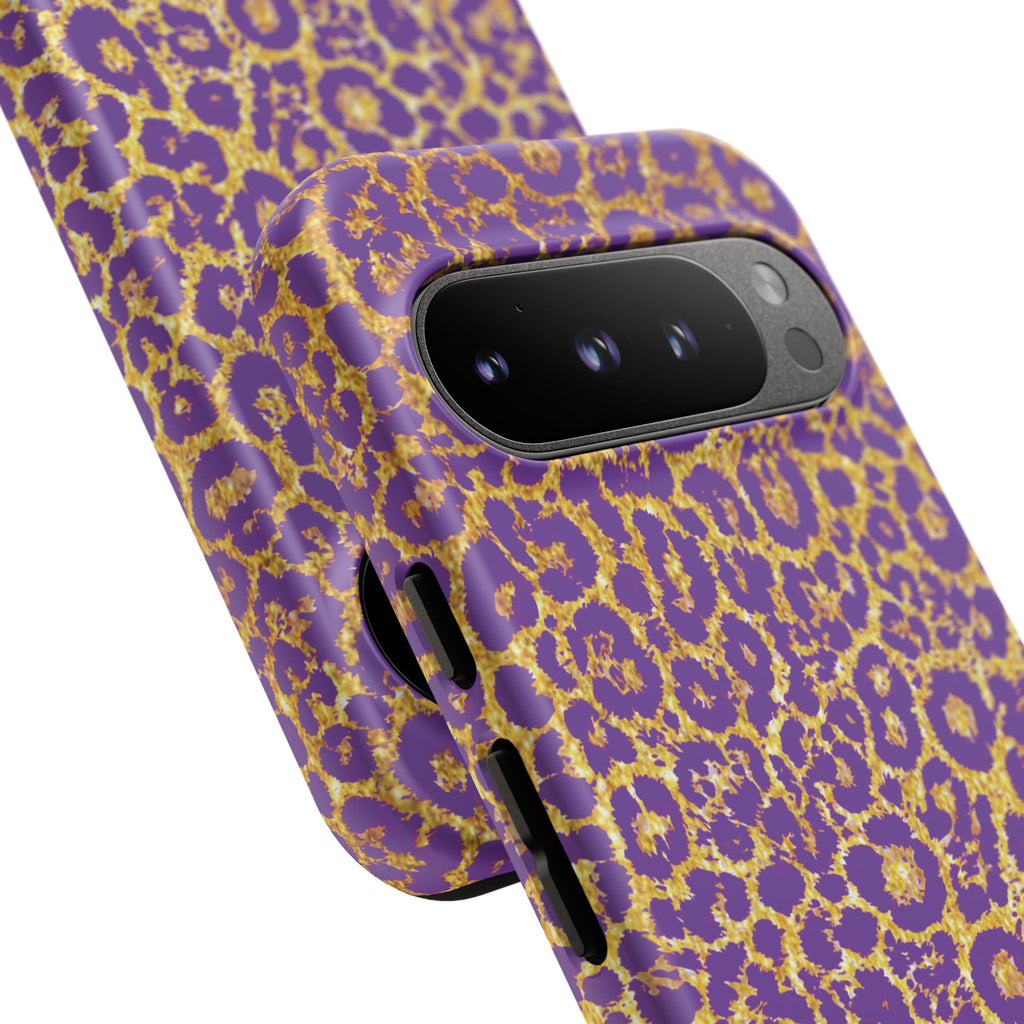 Purple Gold Leopard Tough Phone Case for iPhone, Galaxy, or Google Pixel