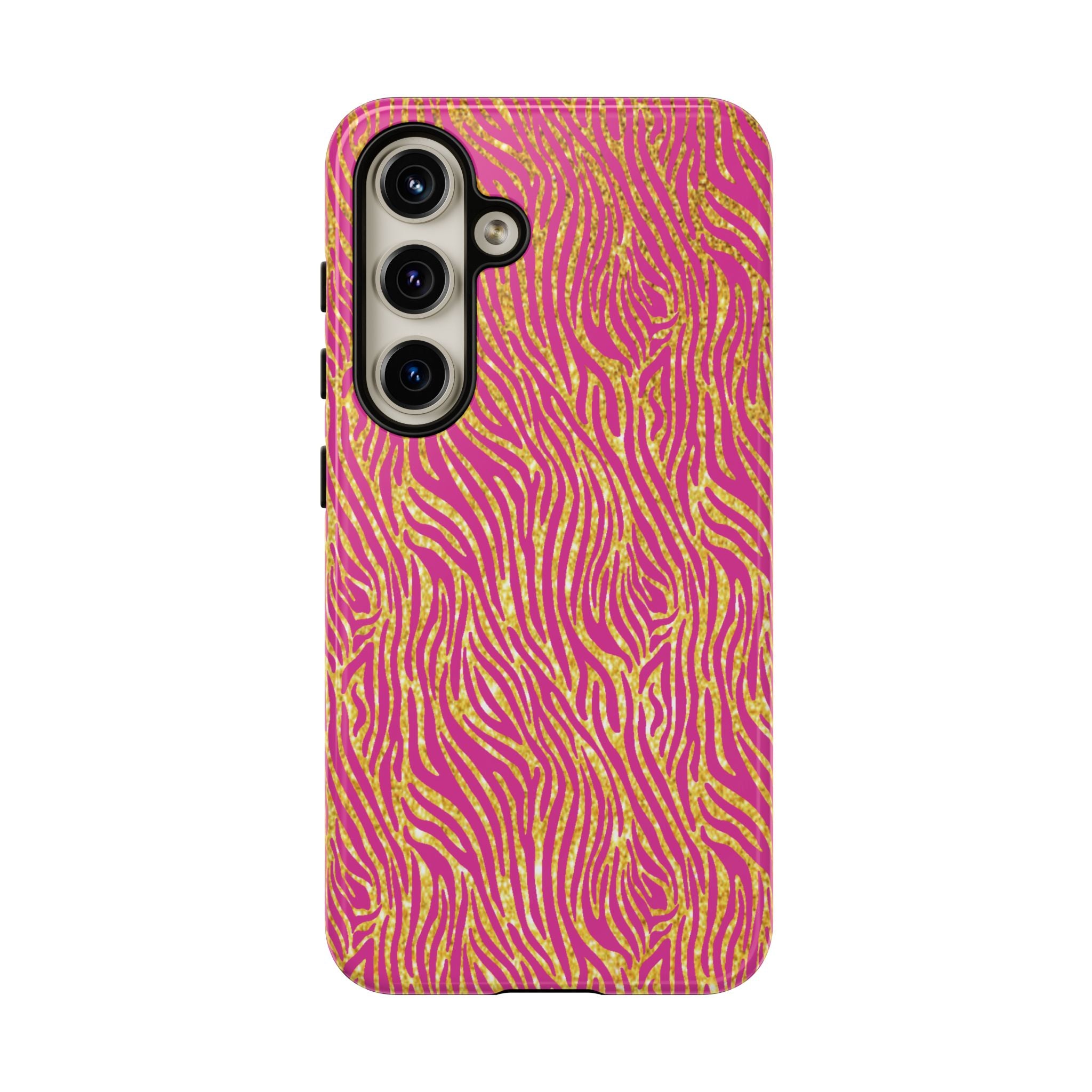 Pink Gold Zebra Print Tough Case for iPhone, Galaxy, or Google Pixel