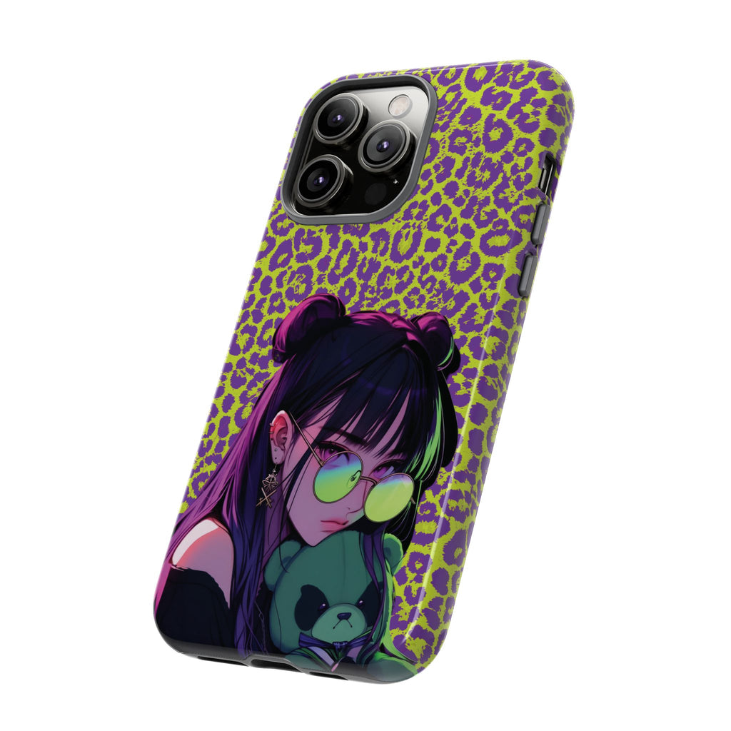 Purple Neon Lime Leopard Kz Tough Case for iPhone, Galaxy, or Google Pixel