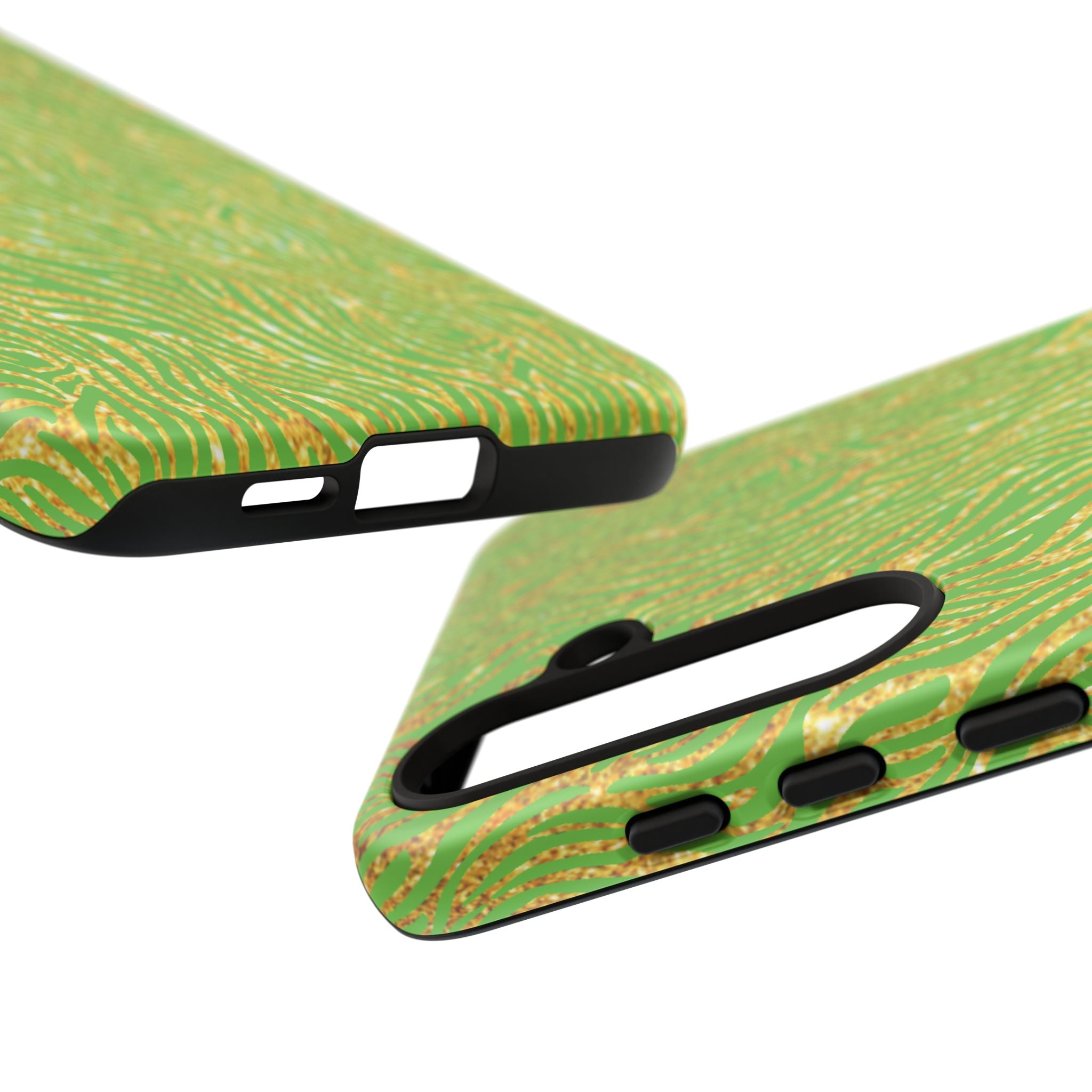 Neon Green Gold Zebra Tough Phone Case for iPhone, Galaxy, or Google Pixel