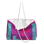 Retro Blocks Magenta Eco-Friendly Weekender Bag, Travel Tote, Beach Bag