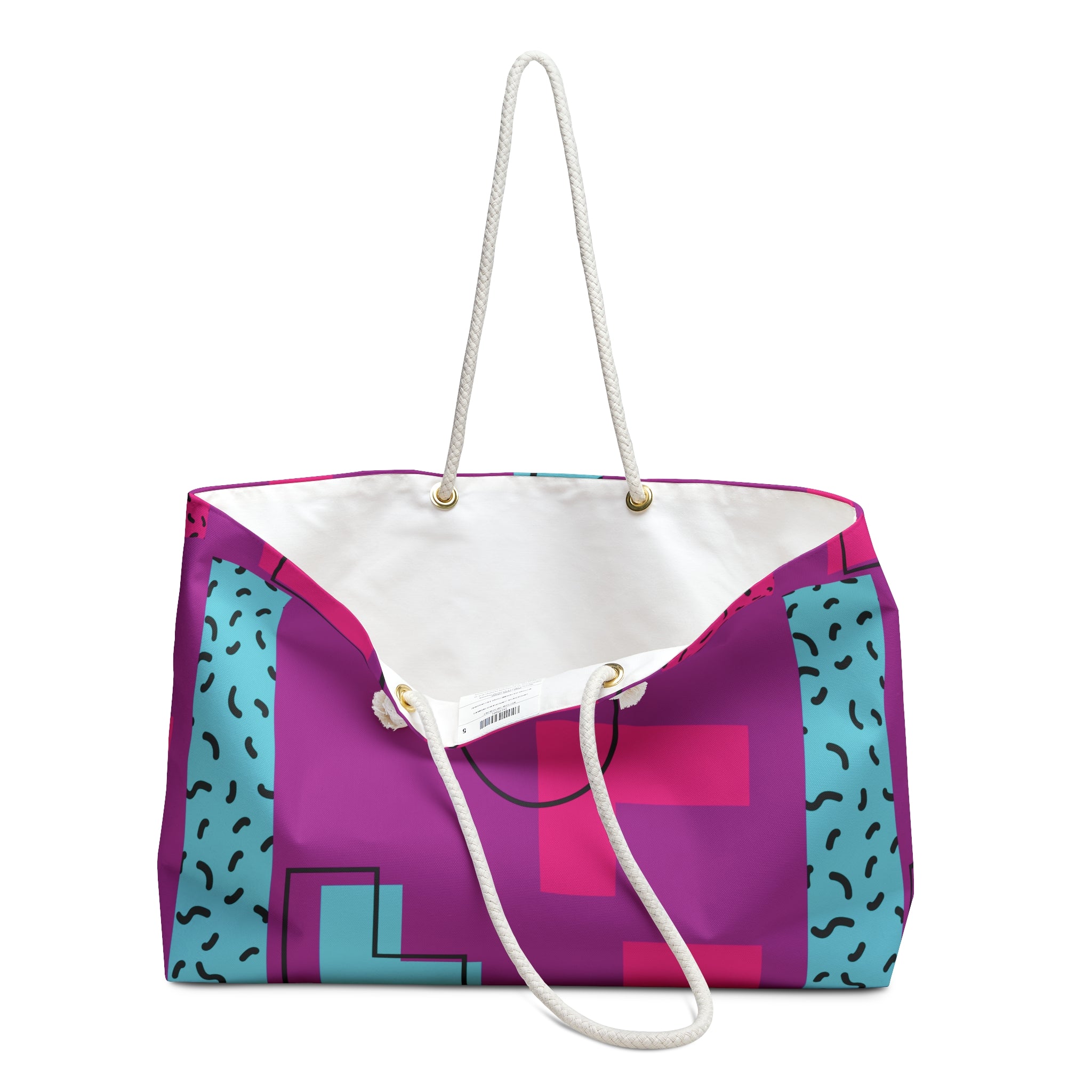 Retro Blocks Magenta Eco-Friendly Weekender Bag, Travel Tote, Beach Bag
