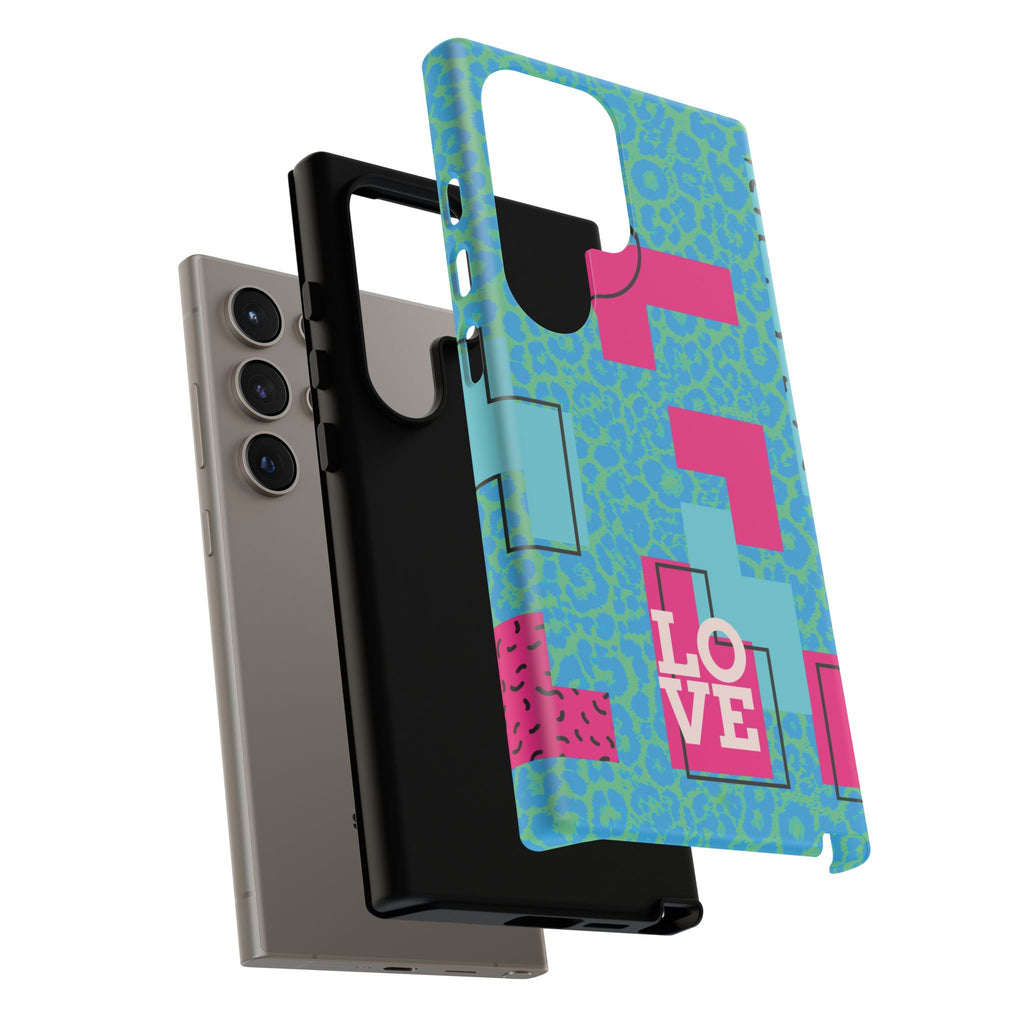 LOVE Aqua Blue Leopard RG Tough Phone Case iPhone, Galaxy, or Google Pixel