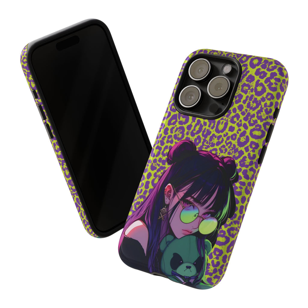 Purple Neon Lime Leopard Kz Tough Case for iPhone, Galaxy, or Google Pixel
