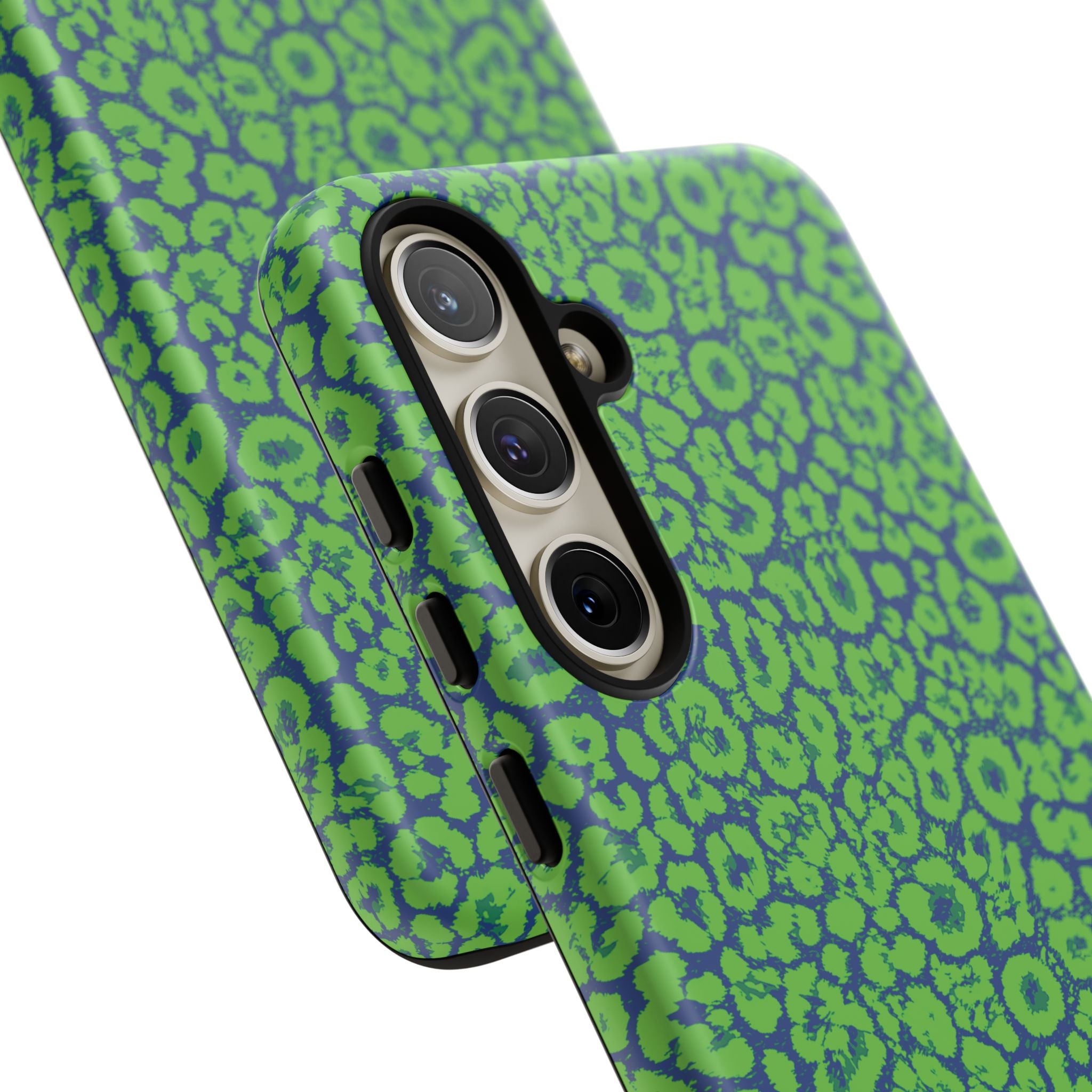 Blue Neon Green  Leopard Tough Phone Case for iPhone, Galaxy, or Google Pixel