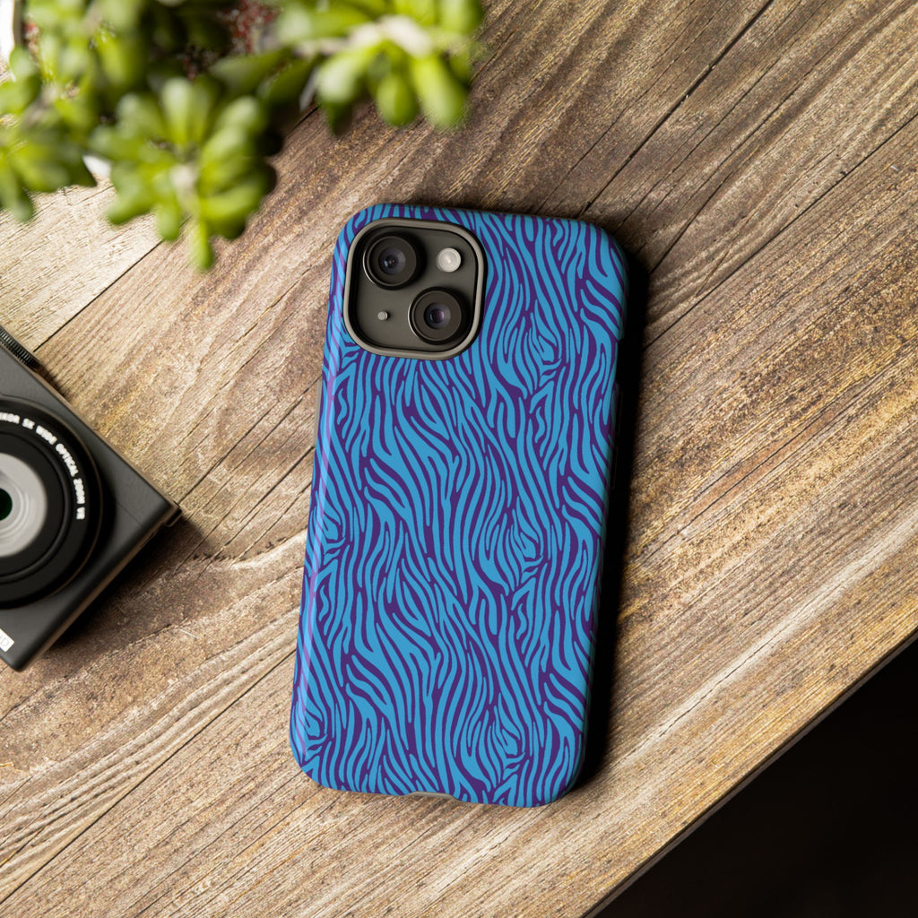 Zebra Print Blue and Purple Tough Case for iPhone, Galaxy or Google Pixel