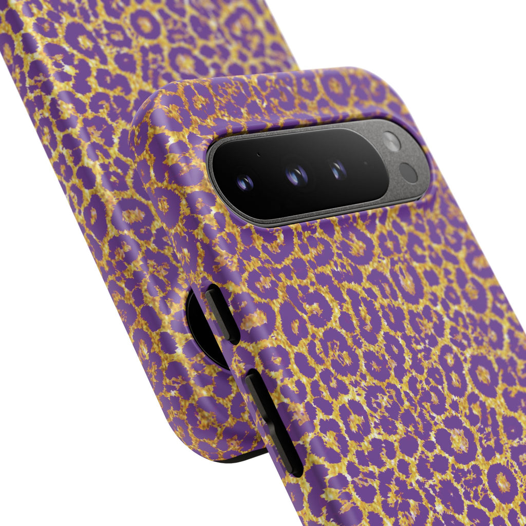 Purple Gold Leopard Tough Phone Case for iPhone, Galaxy, or Google Pixel