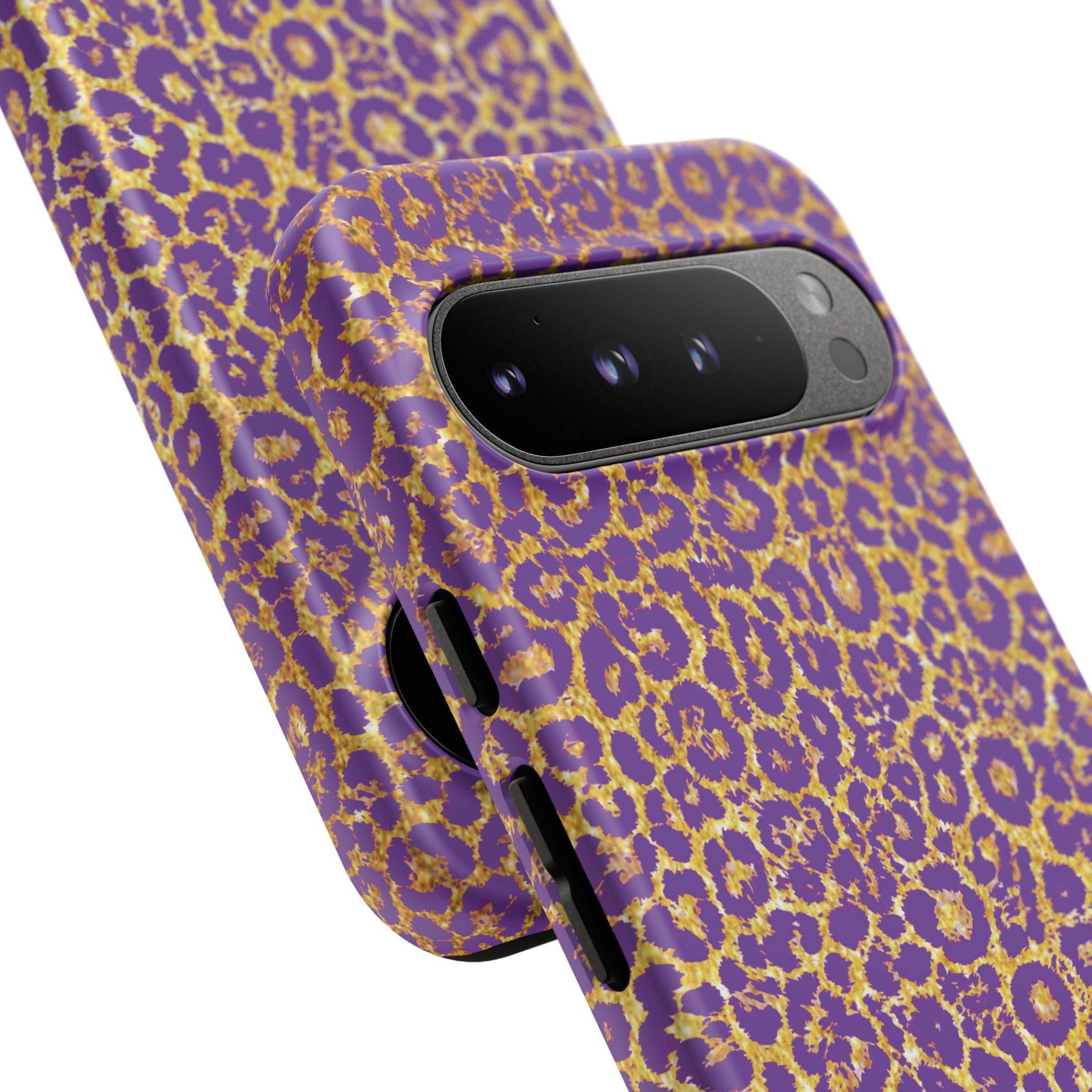 Purple Gold Leopard Tough Phone Case for iPhone, Galaxy, or Google Pixel