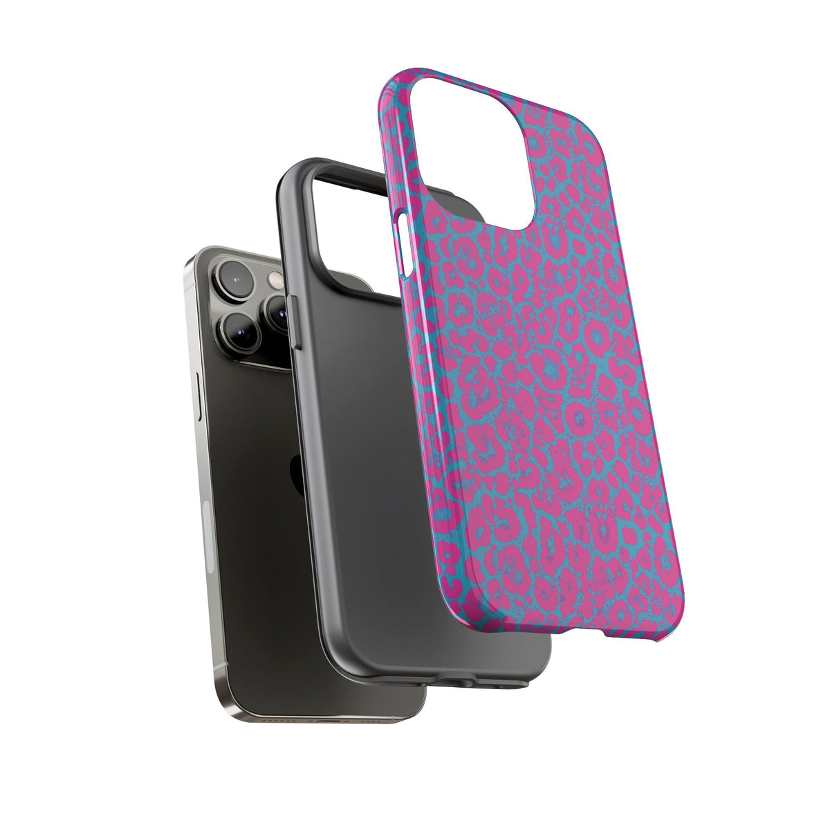 Pink Blue Leopard Tough Phone Case iPhone, Galaxy, or Google Pixel