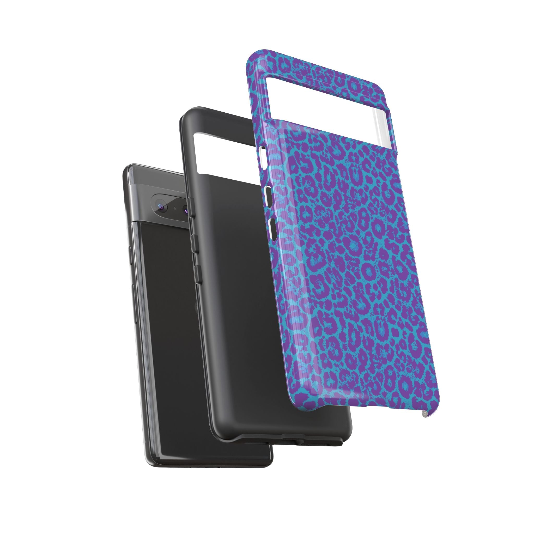 Leopard Printed Purple Blue Tough Phone Case for iPhone, Galaxy, or Google Pixel