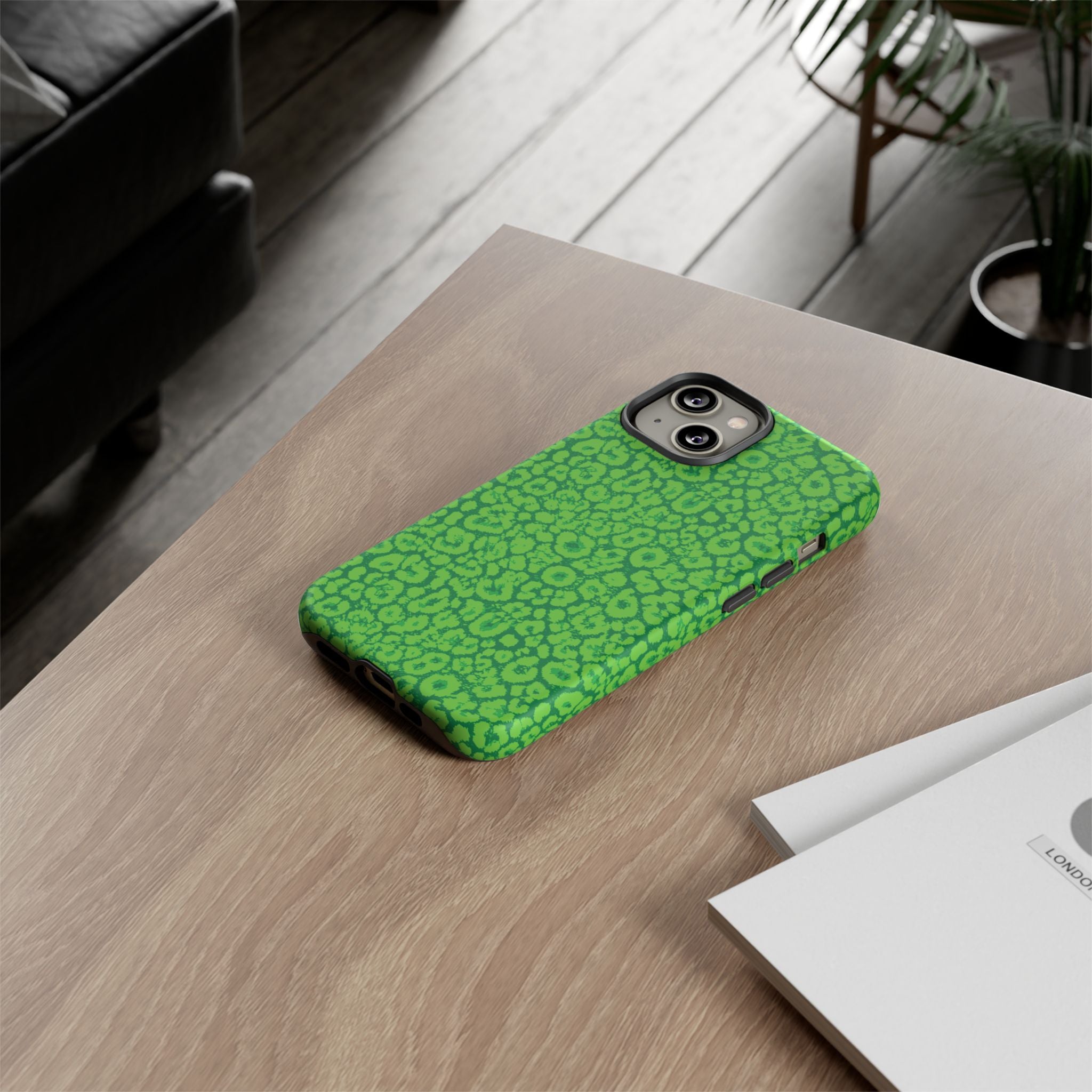 Neon Green Leopard Tough Phone Case for iPhone, Galaxy, or Google Pixel